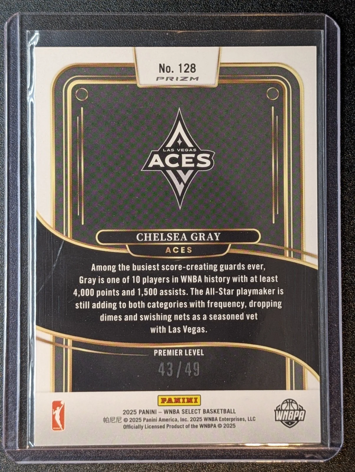 Back of 2025 Panini Select WNBA /49 Chelsea Gray #128 Prizms Bronze Checker