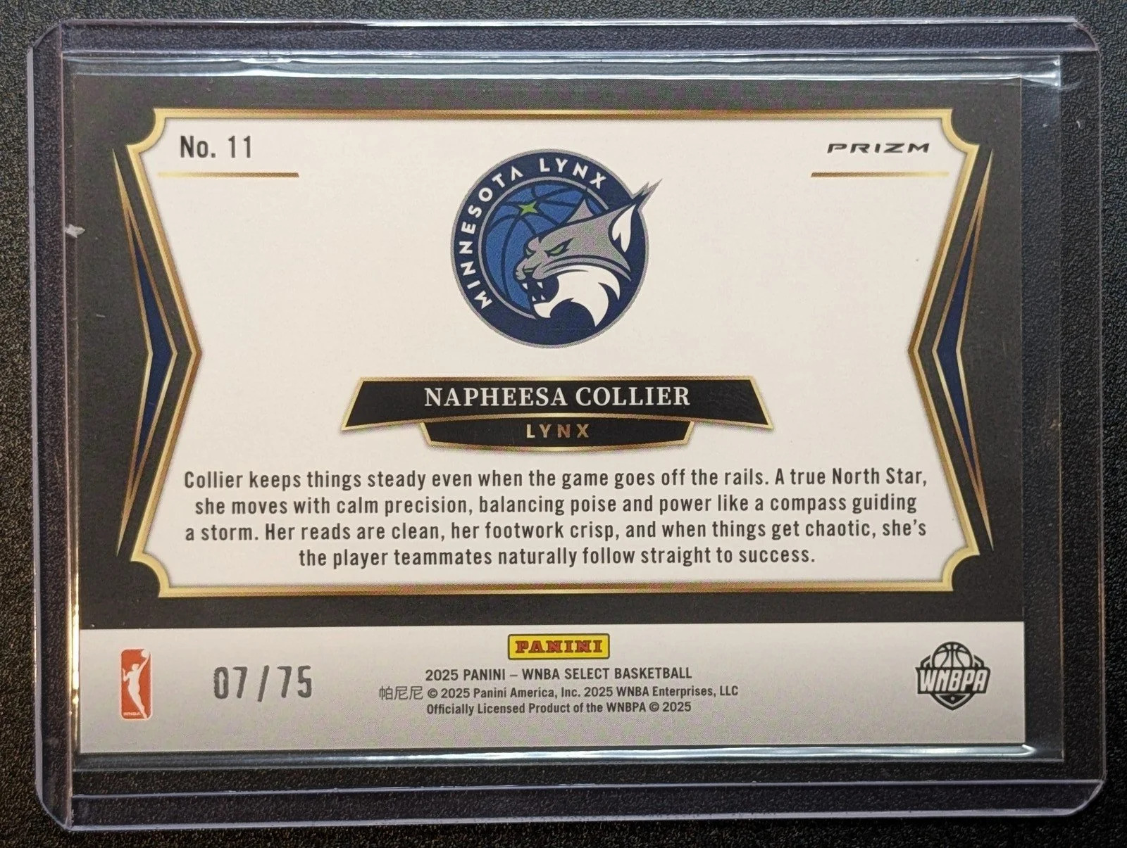 Back of 2025 Panini Select  WNBA /75 Napheesa Collier All Stars #11 White Disco
