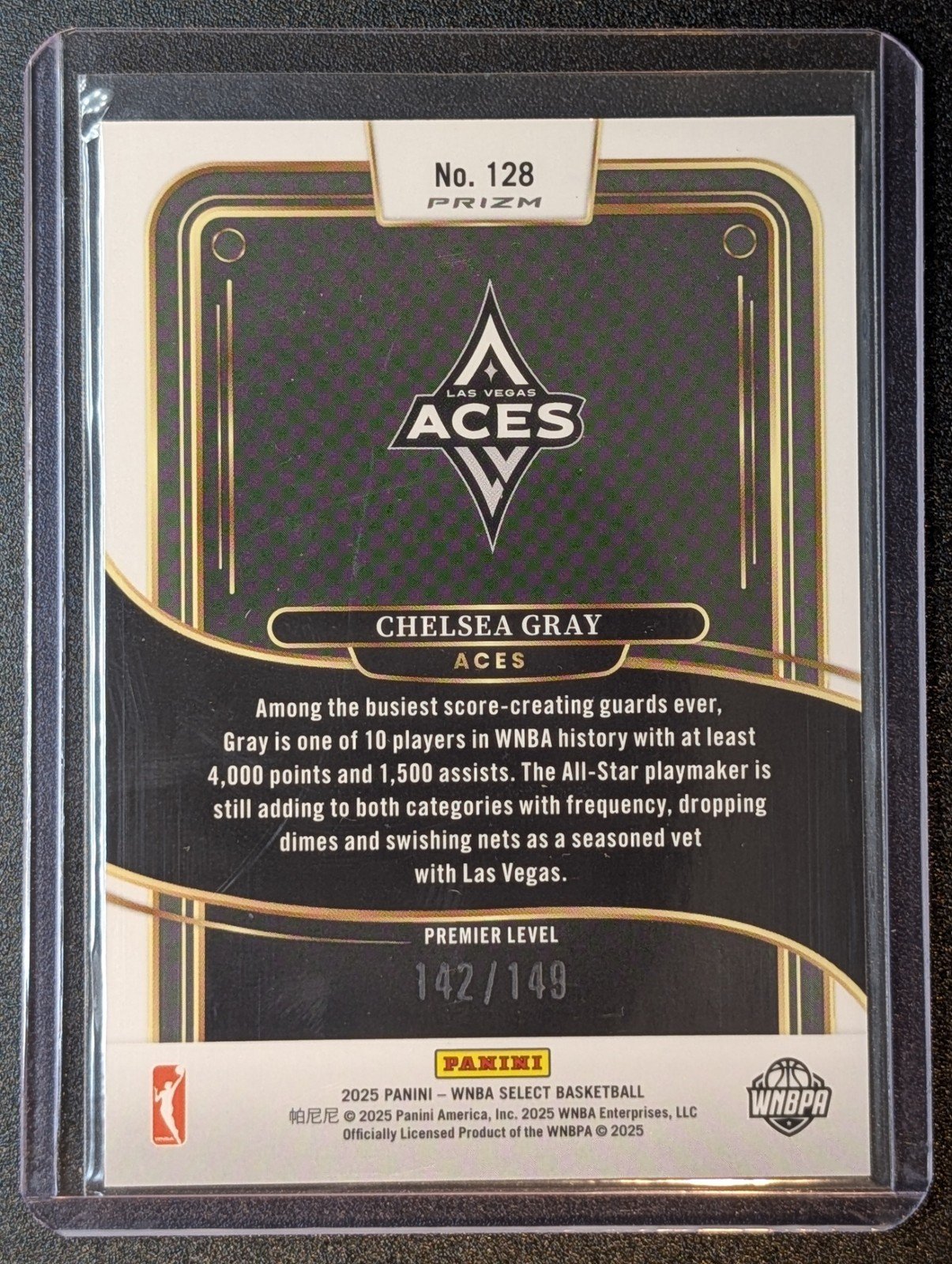 Back of 2025 Panini Select WNBA /149 Chelsea Gray Purple Prizms #128