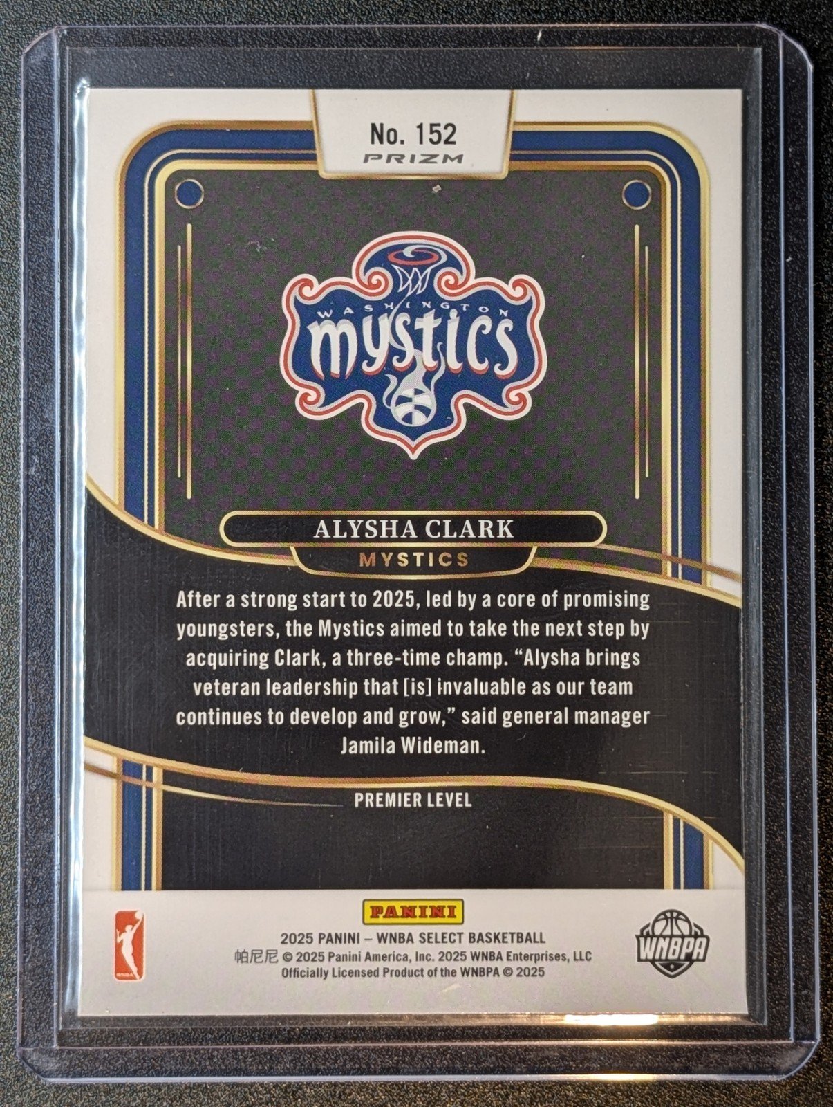Back of 2025 Panini Select WNBA #152 Alysha Clark Silver Prizms