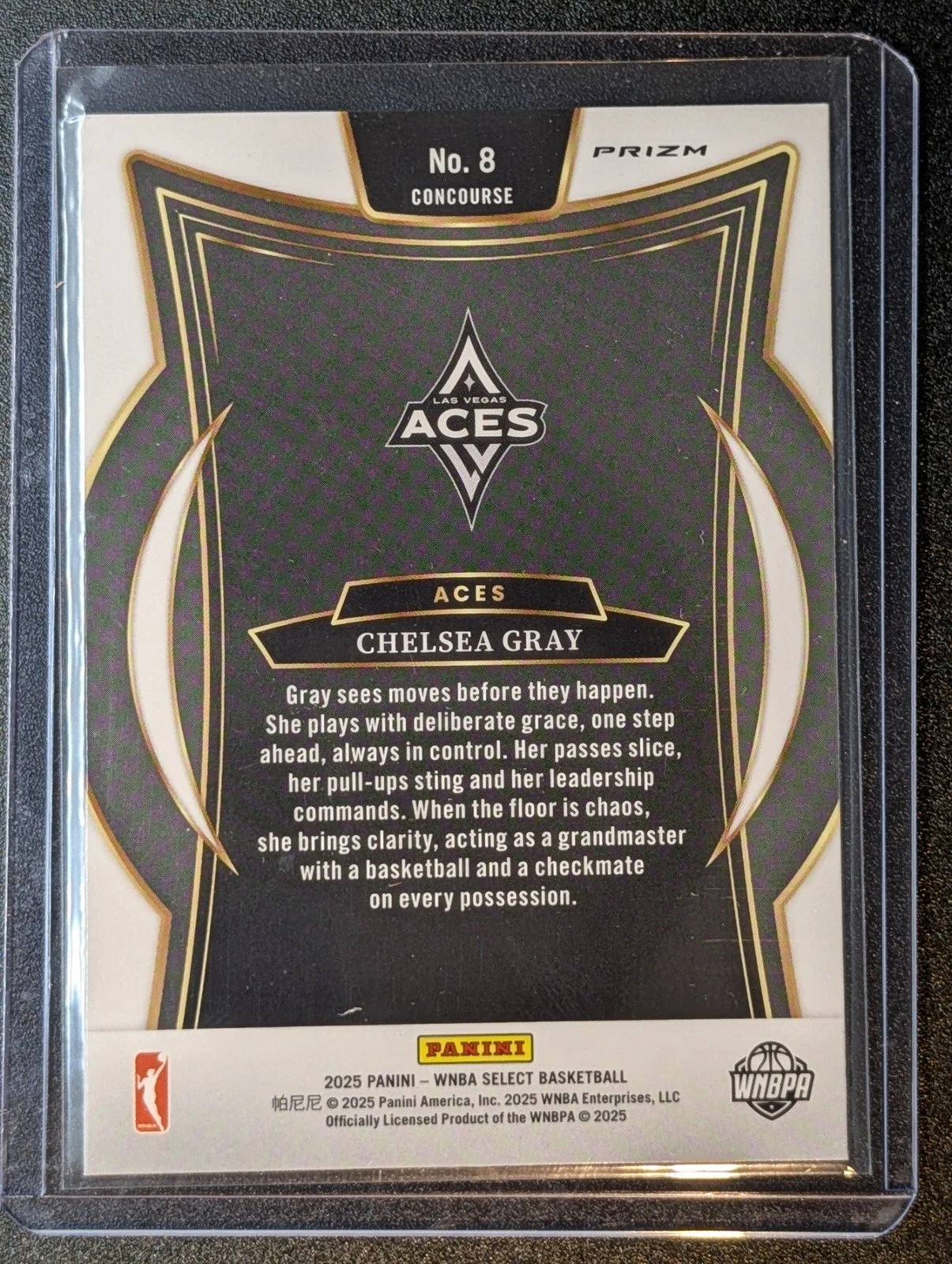 Back of 2025 Panini Select WNBA #8 Chelsea Gray Silver Prizms