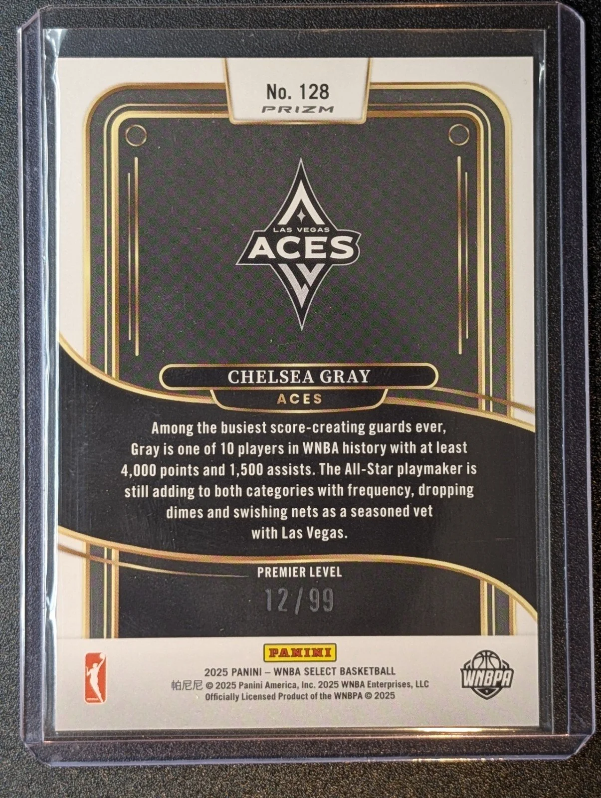 Back of JERSEY MATCH 12/99 Chelsea Gray Silver Prizm /99 2025 Select WNBA #128