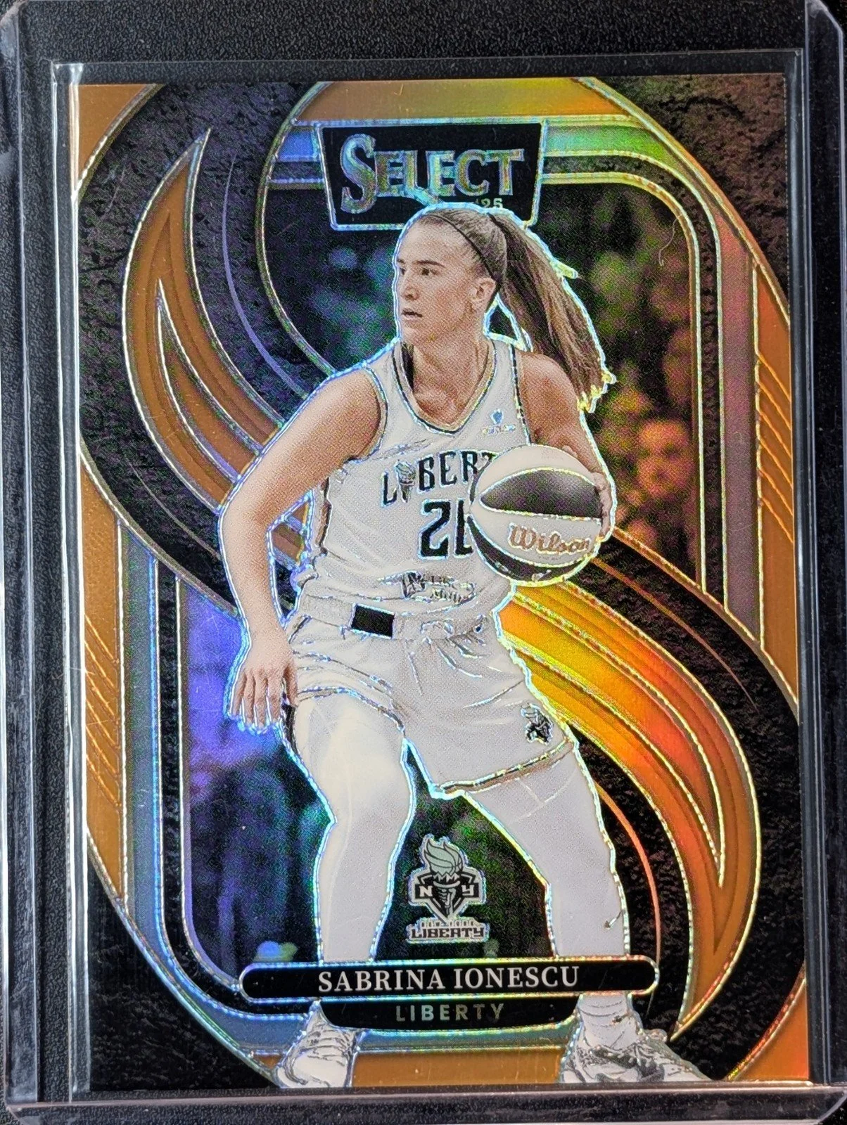 Front of 2025 Panini Select WNBA /125 Sabrina Lonescu Orange Prizm #108