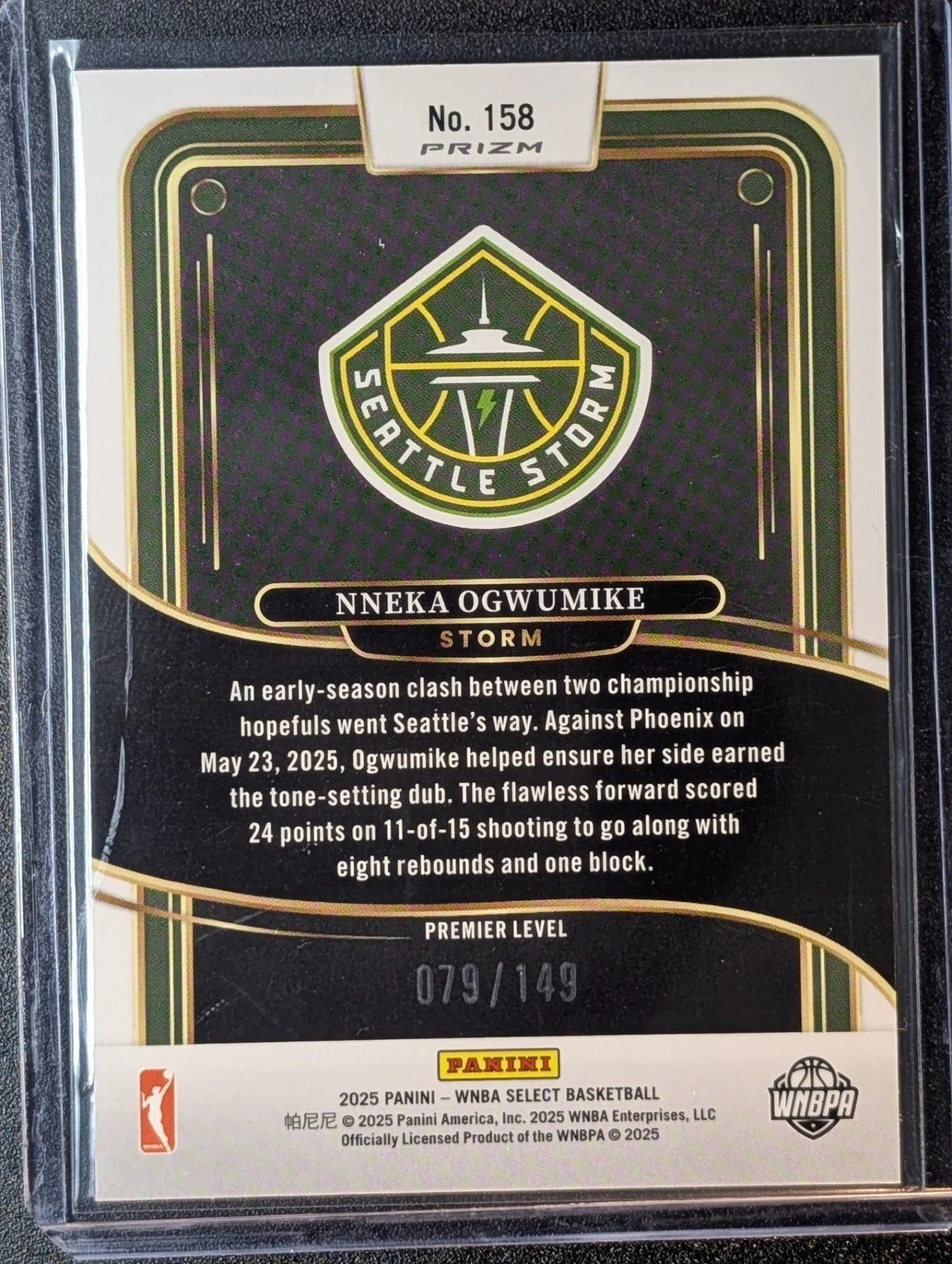 Back of 2025 Panini Select WNBA /149  Nneka Ogwumike Purple Prizm #158