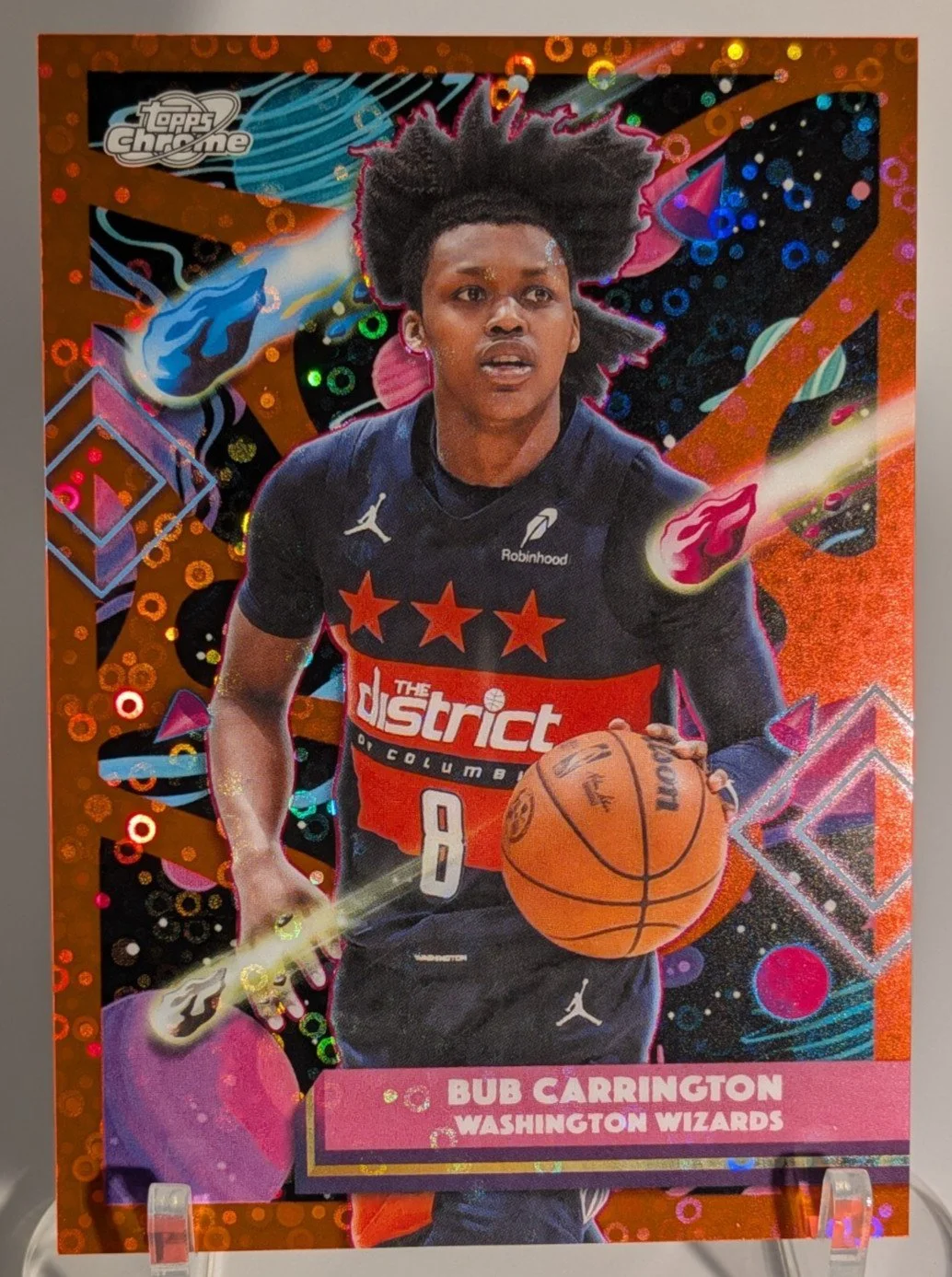 Front of 2025-26 Topps Chrome Cosmic #194 Bub Carrington Lunar Refractor SSP