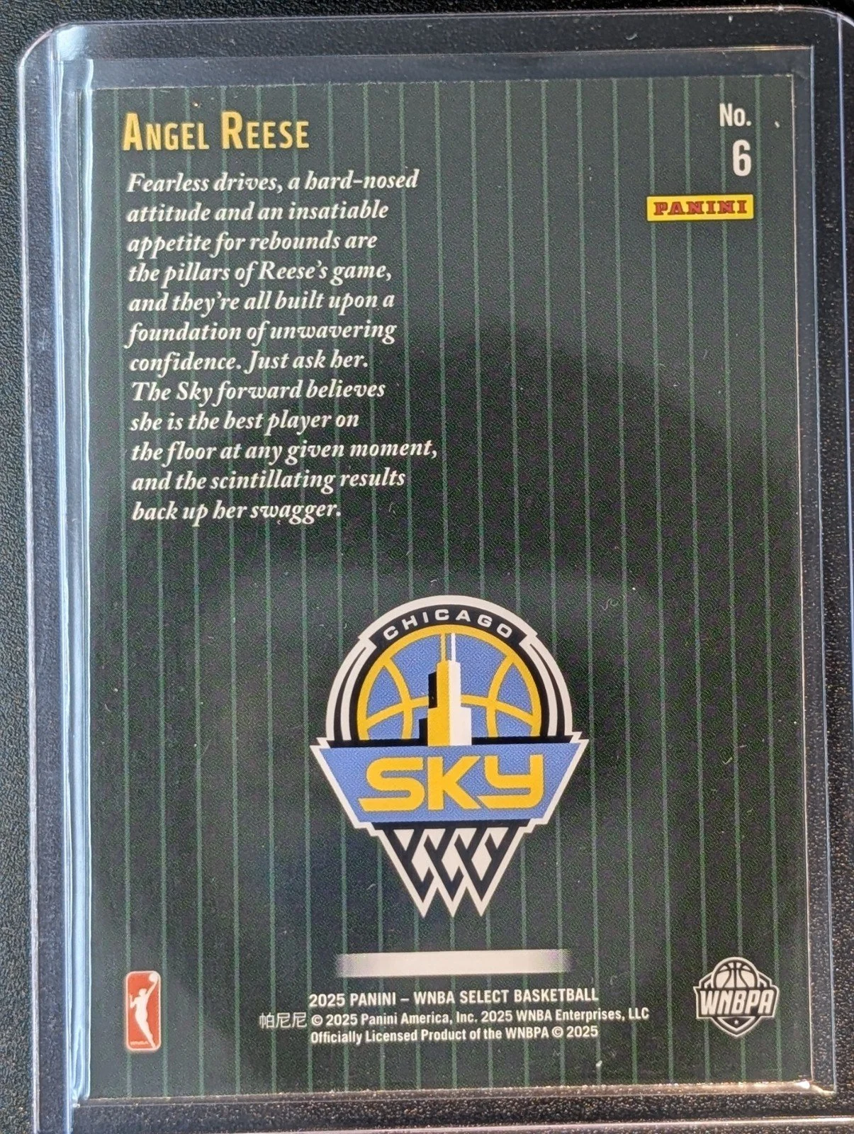 Back of 2025 Panini Select WNBA #6 Angel Reese Score Select Throwback