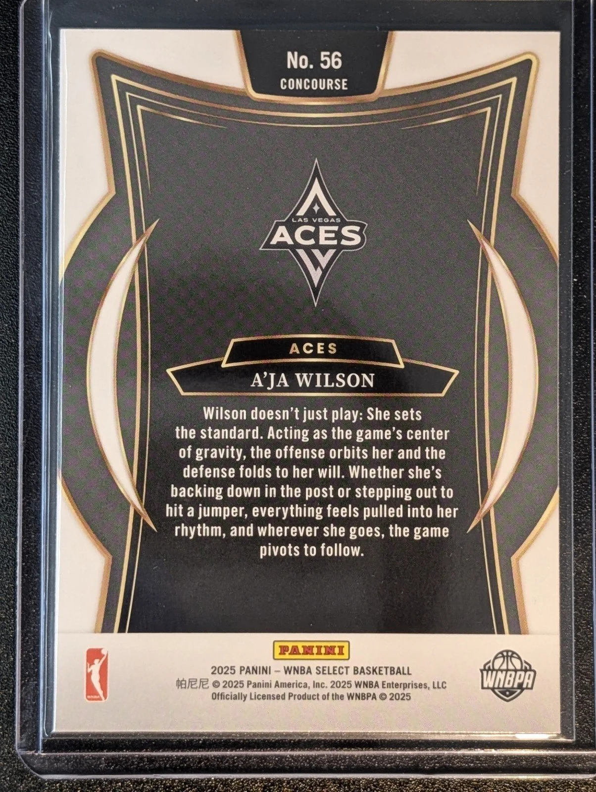 Back of 2025 Panini Select WNBA #56 A'ja Wilson