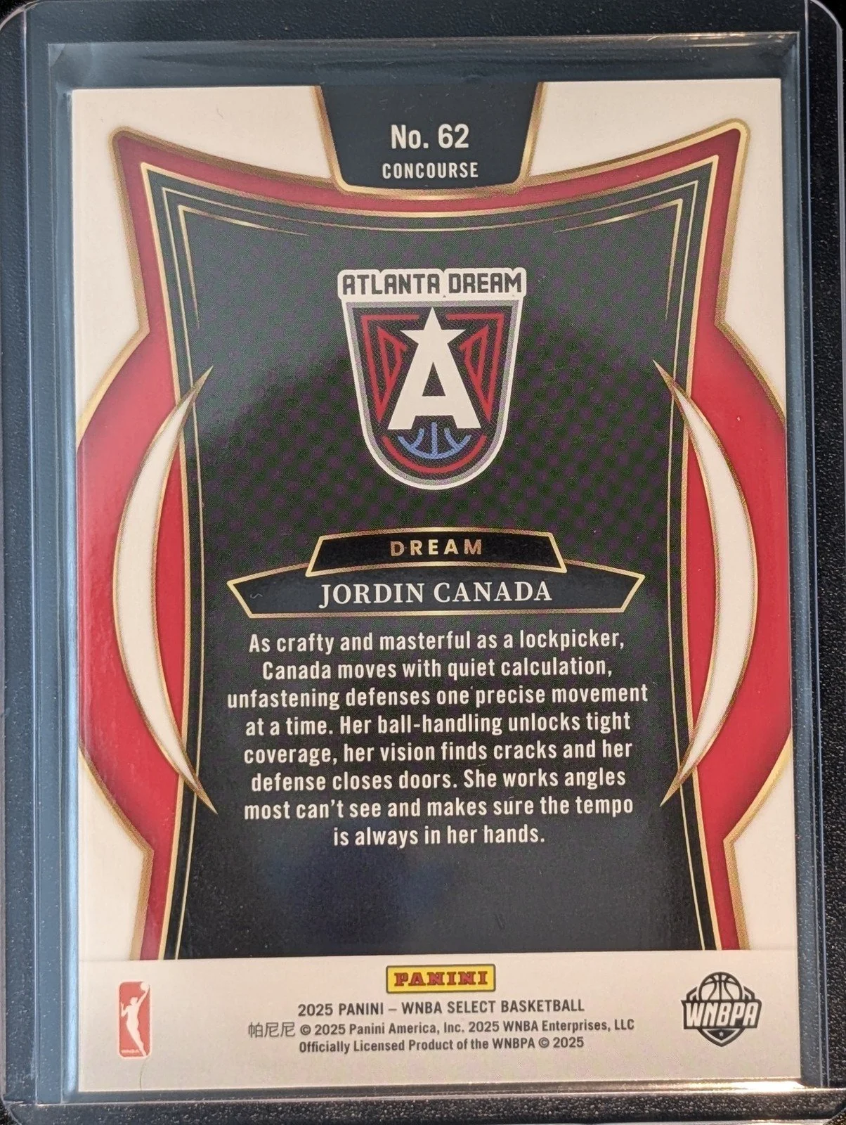 Back of 2025 Panini Select WNBA #62 Jordin Canada