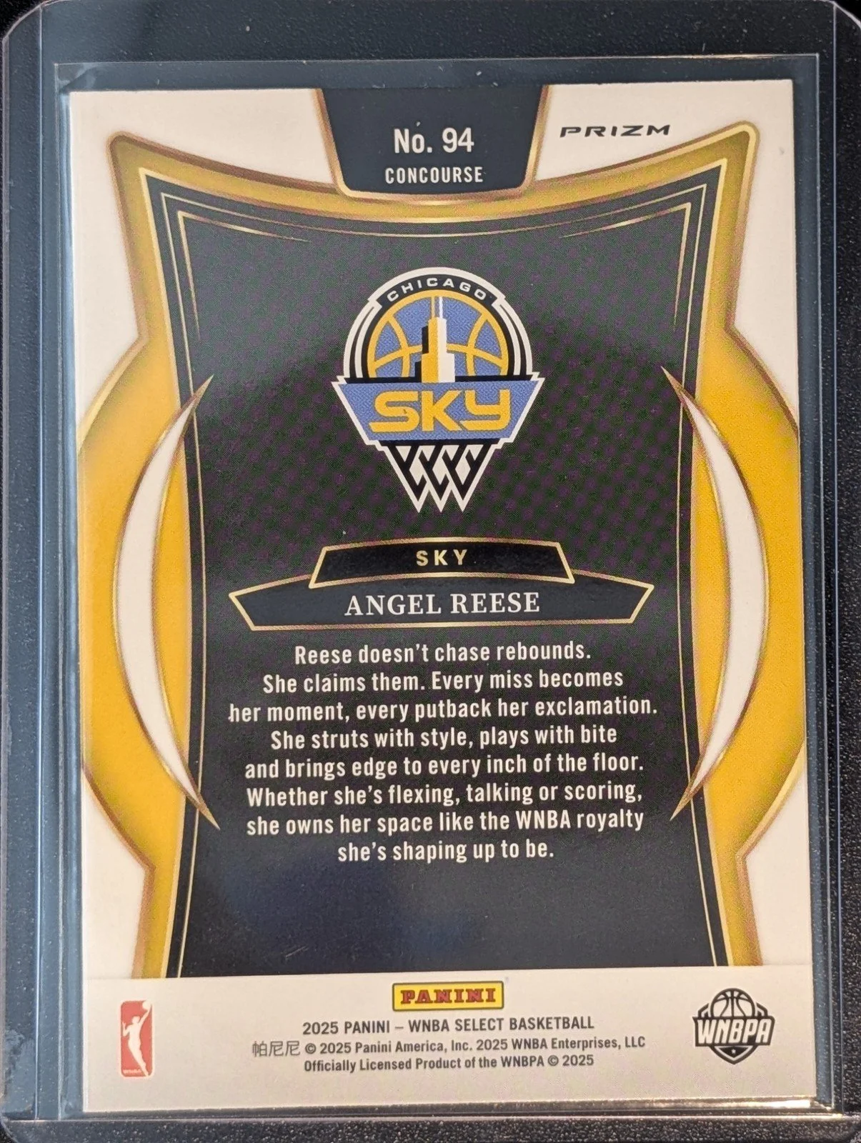 Back of 2025 Panini Select WNBA #94 Angel Reese Silver Prizms
