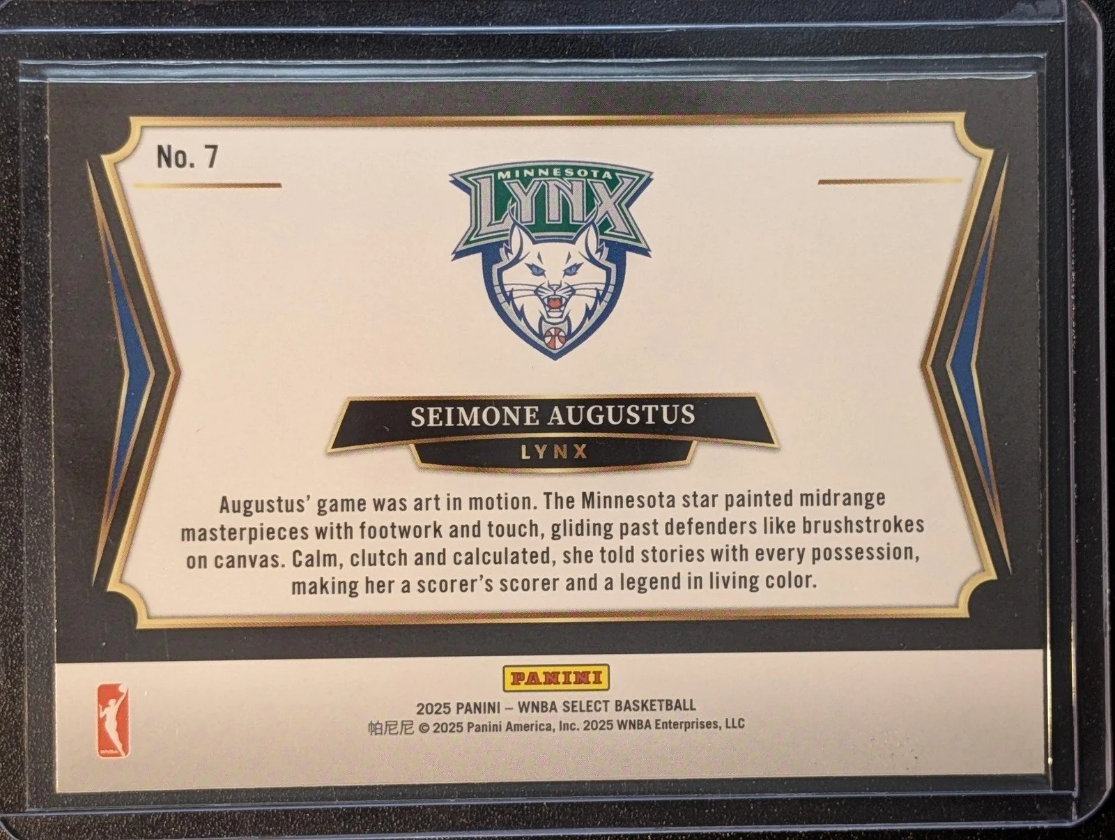Back of 2025 Panini Select WNBA #7 Seimone Augustus All Stars