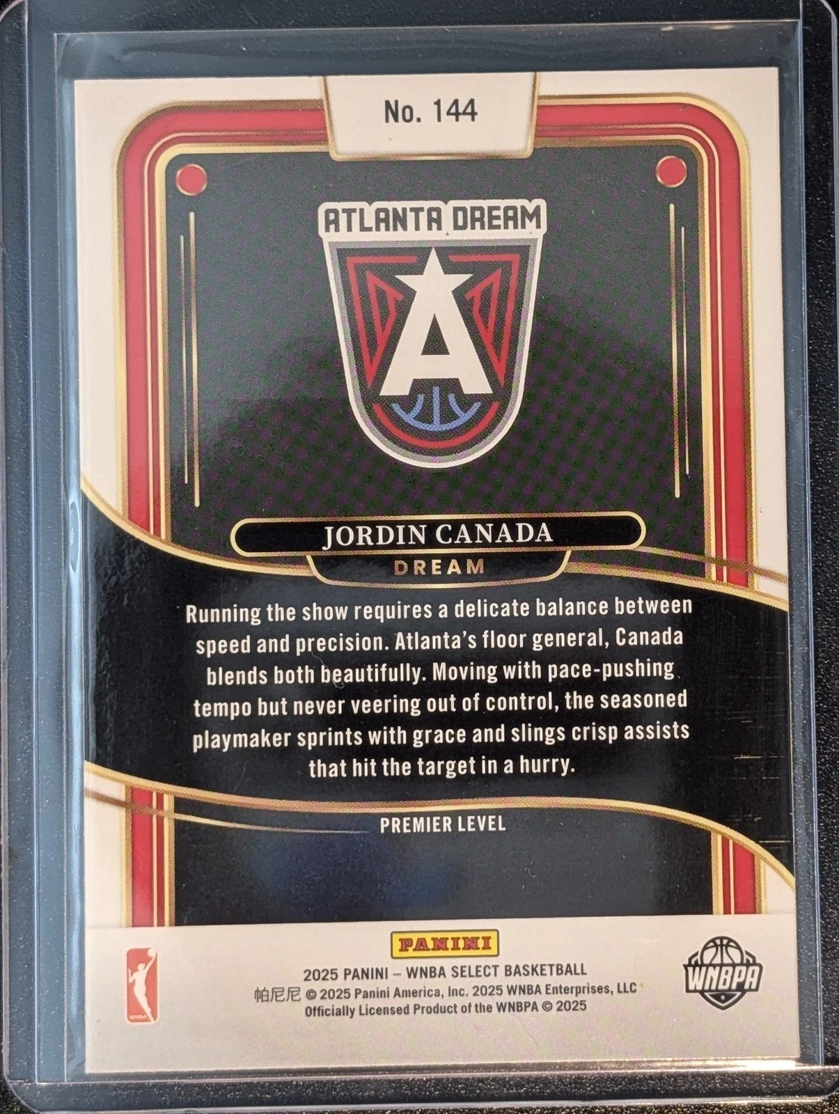 Back of 2025 Panini Select WNBA #144 Jordin Canada