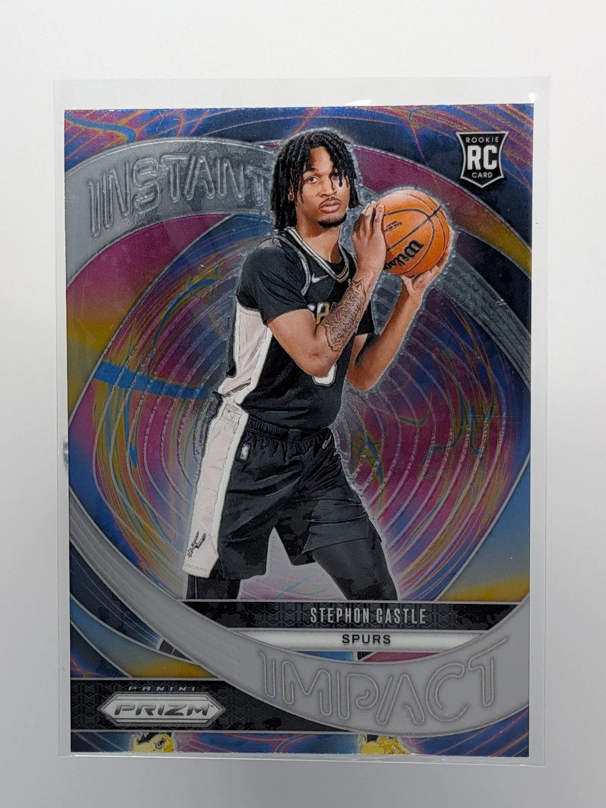 Front of 2024-25 Panini Prizm #4 Stephon Castle Instant Impact RC