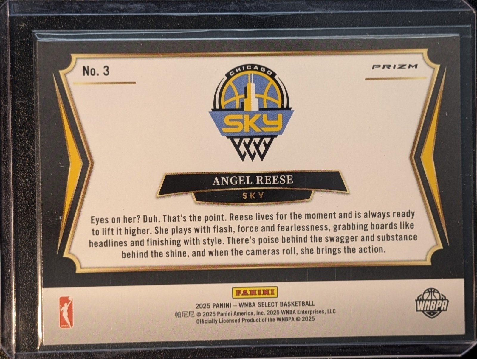 Back of 2025 Panini Select WNBA #94 Angel Reese Silver Prizm
