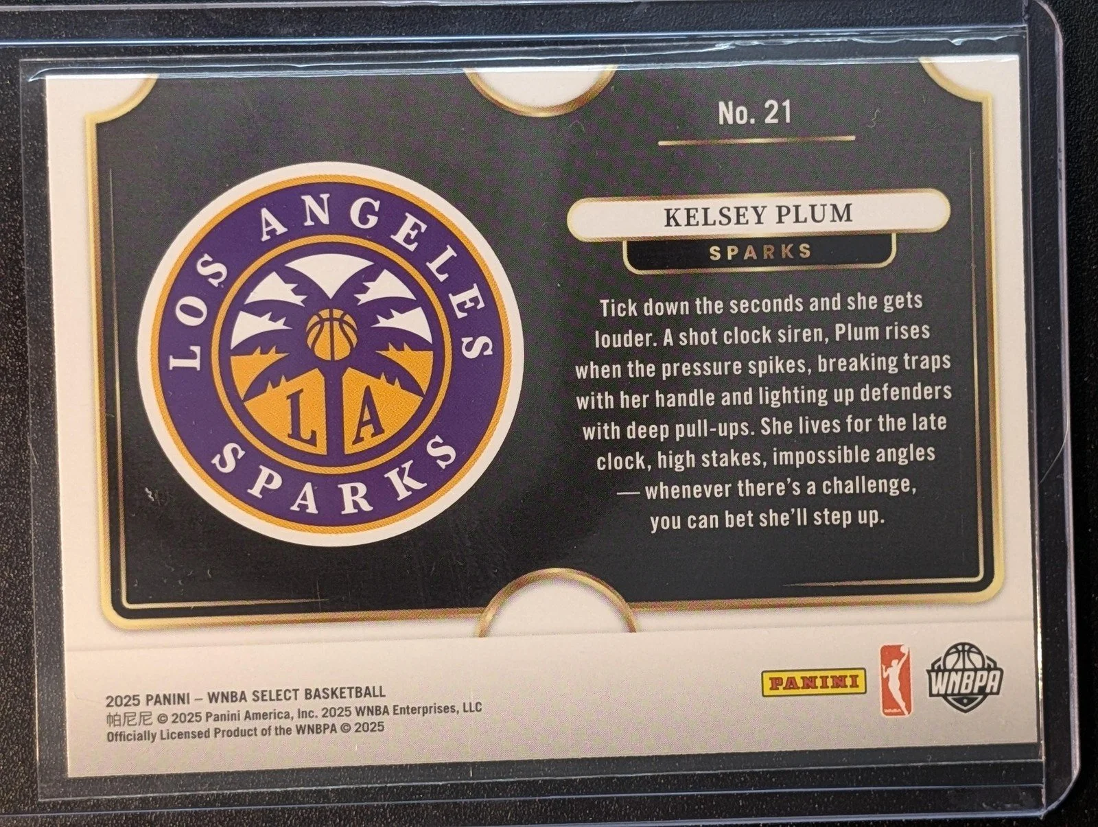Back of 2025 Panini Select WNBA #21 Kelsey Plum Snapshots