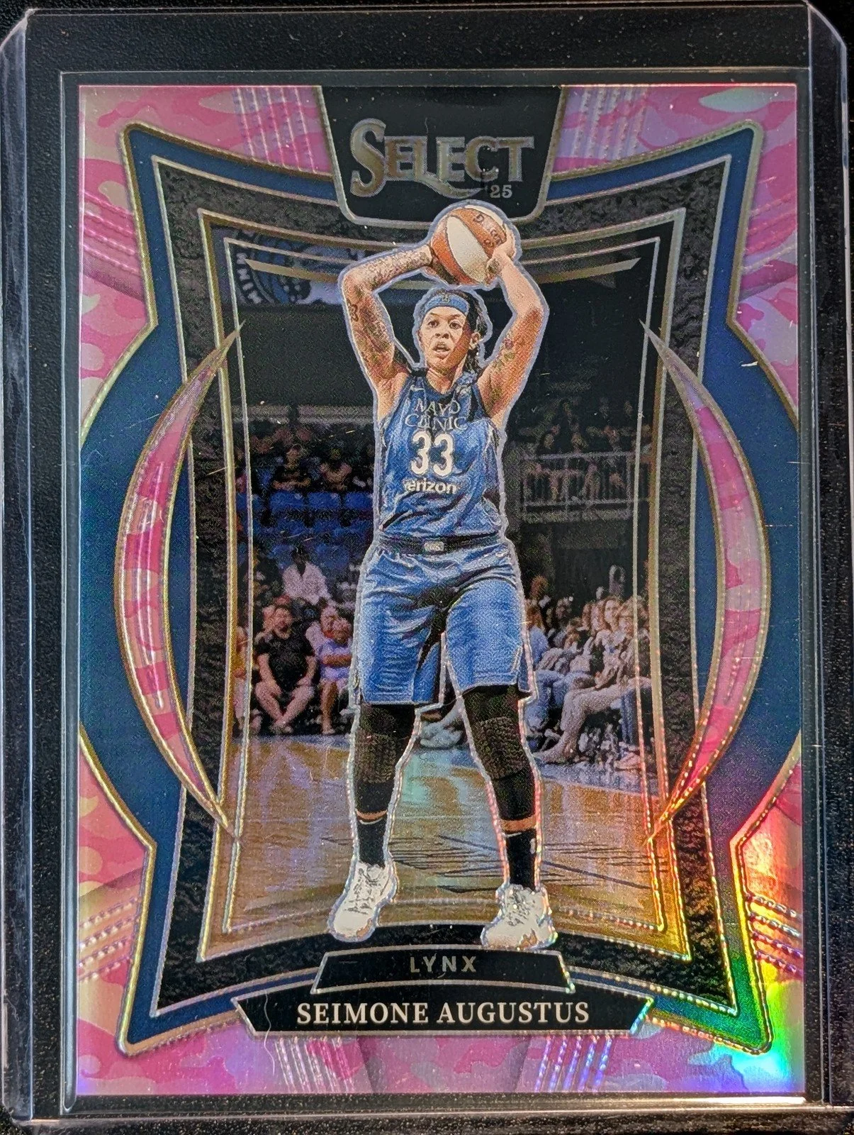 Front of 2025 Panini Select WNBA #99 Seimone Augustus Pink Camo /175