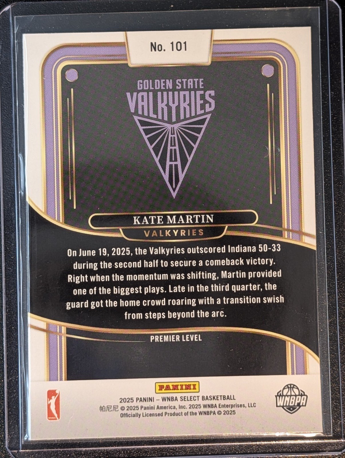 Back of 2025 Panini Select WNBA #101 Kate Martin