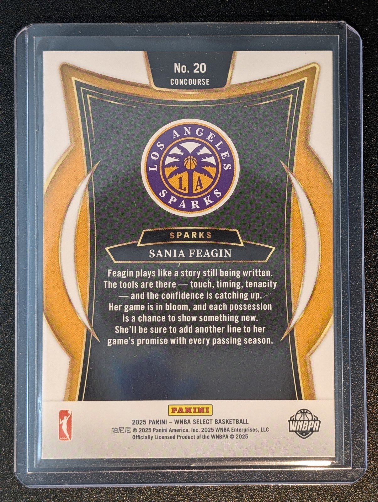 Back of 2025 Panini Select WNBA #20 Sania Feagin