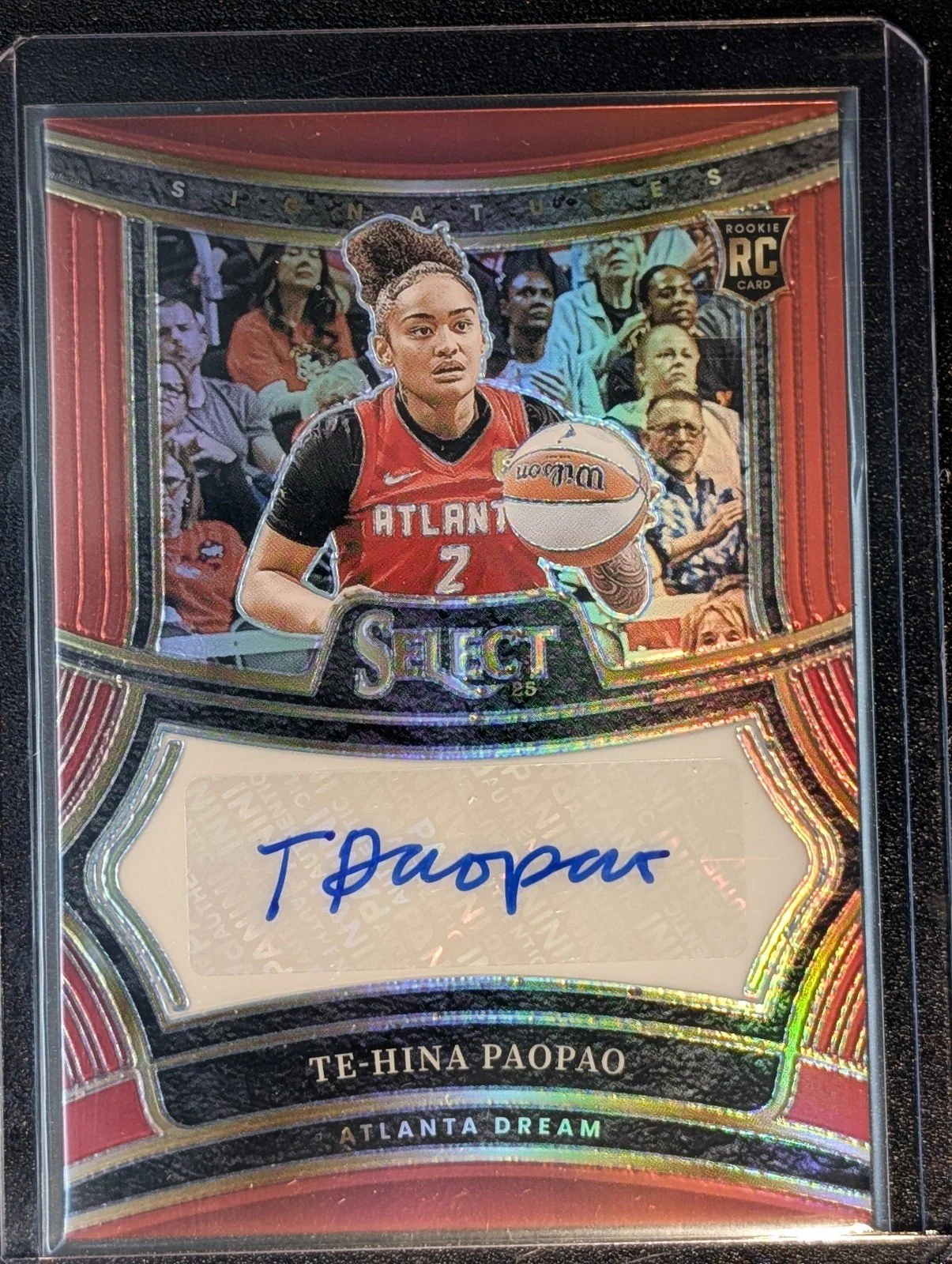 Front of 2025 Panini Select WNBA #SG-THP Te-Hina Paopao RED Prizm RC Auto /99 COLORMATCH