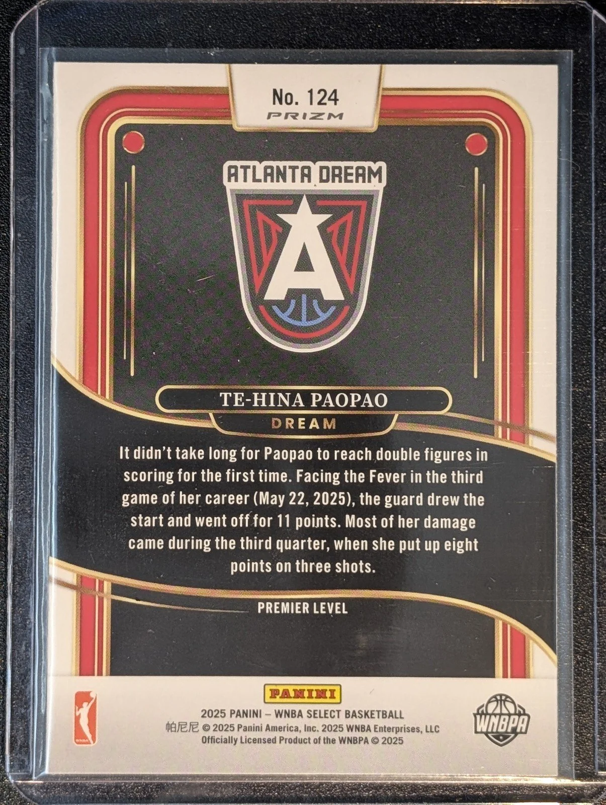 Back of 2025 Panini Select WNBA #124 Te-Hina Paopao Jazz Prizm RC SSP