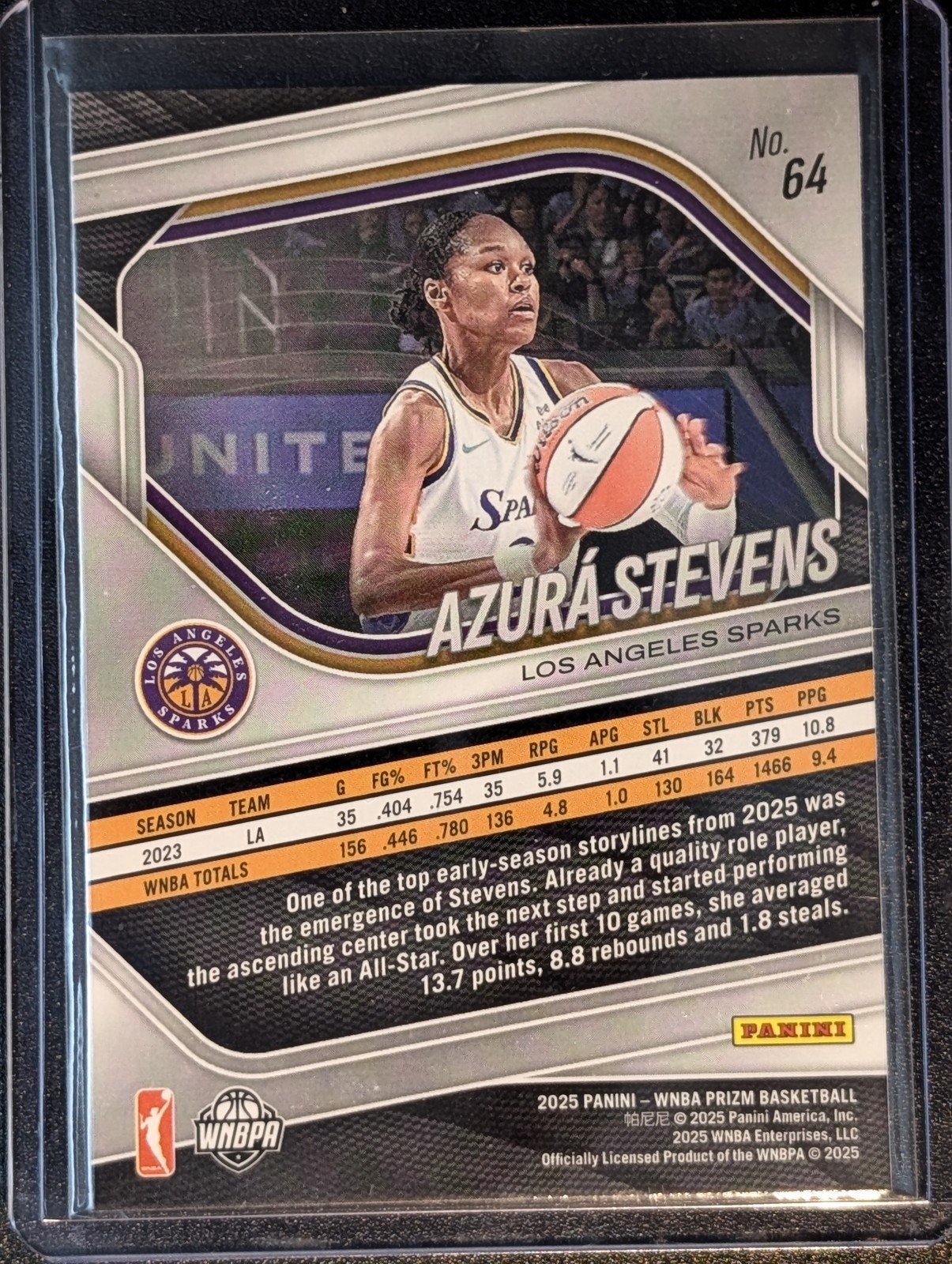 Back of 2025 Panini Prizm WNBA #64 Azura Stevens