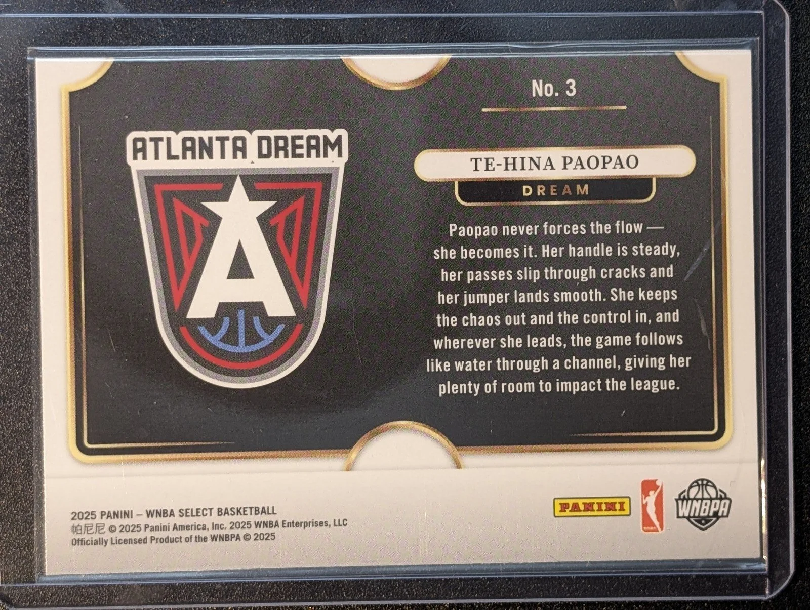 Back of 2025 Panini Select WNBA #3 Te-Hina Paopao Snapshots RC