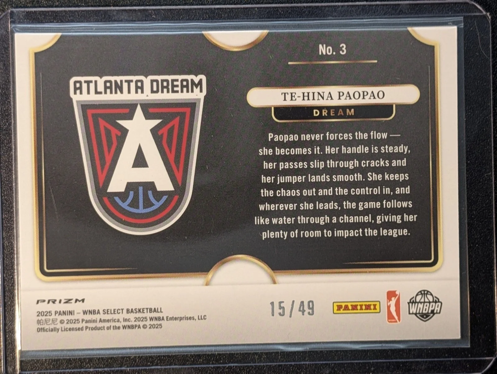 Back of 2025 Panini Select WNBA #3 Te-Hina Paopao Select Snapshots /49