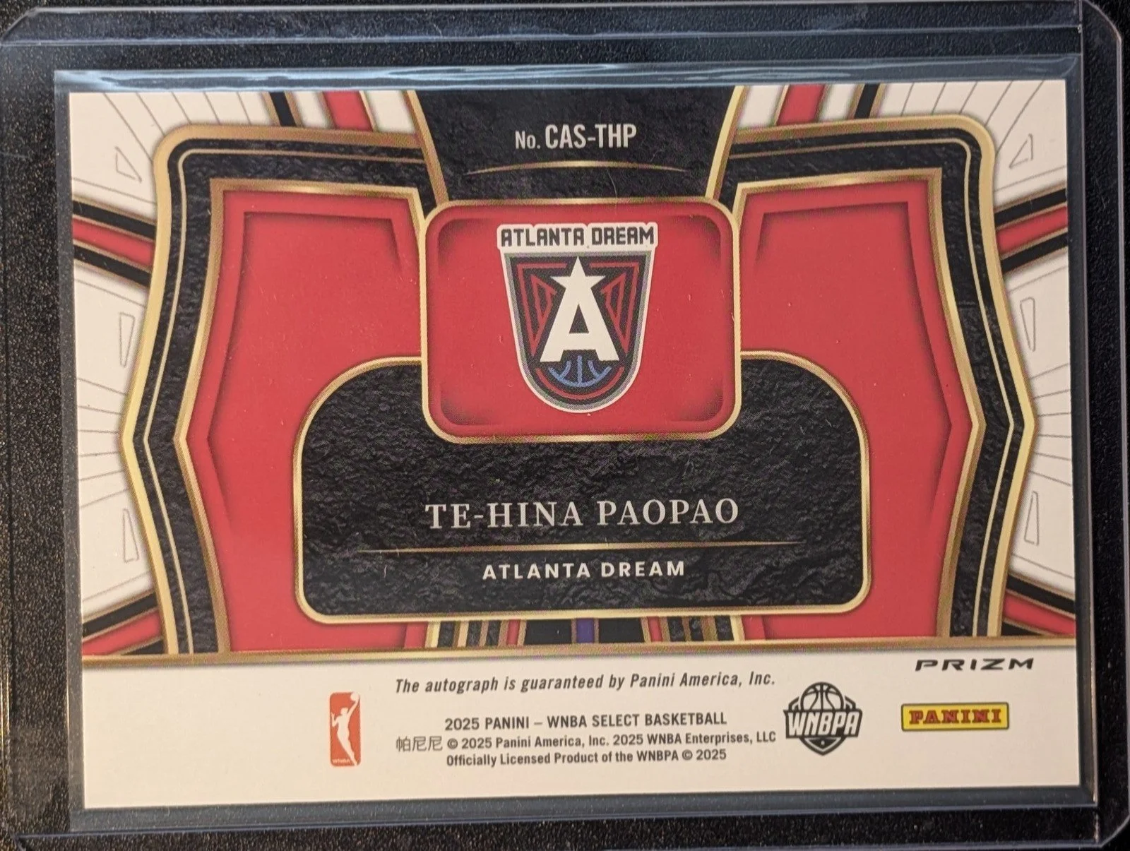 Back of 2025 Panini Select WNBA #CAS-THP Te-Hina Paopao Courtside Action Signatures