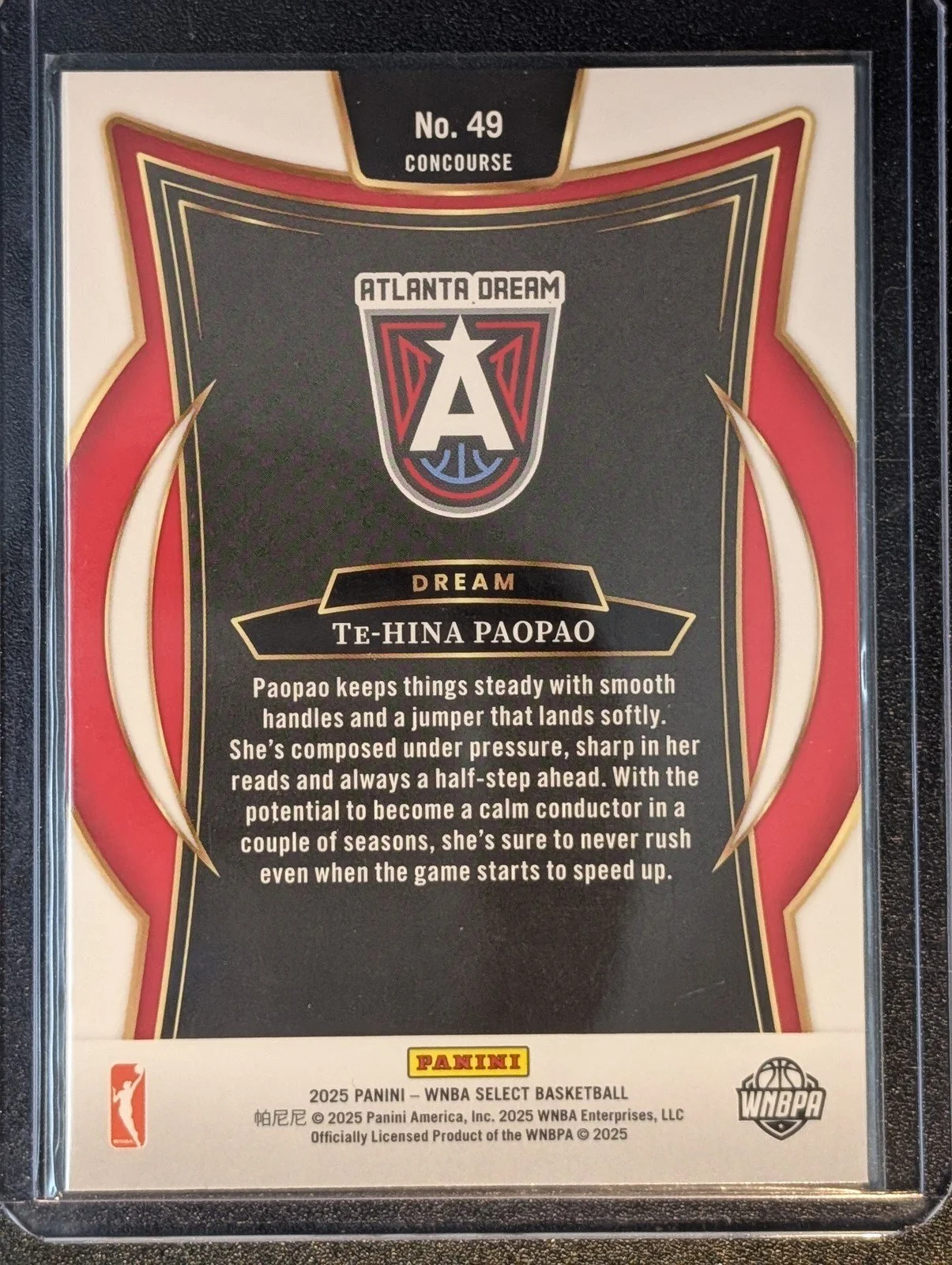Back of 2025 Panini Select WNBA #49 Te-Hina Paopao RC
