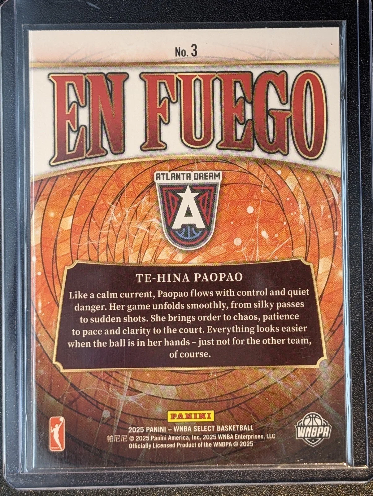 Back of 2025 Panini Select WNBA #3 Te-Hina Paopao En Fuego RC