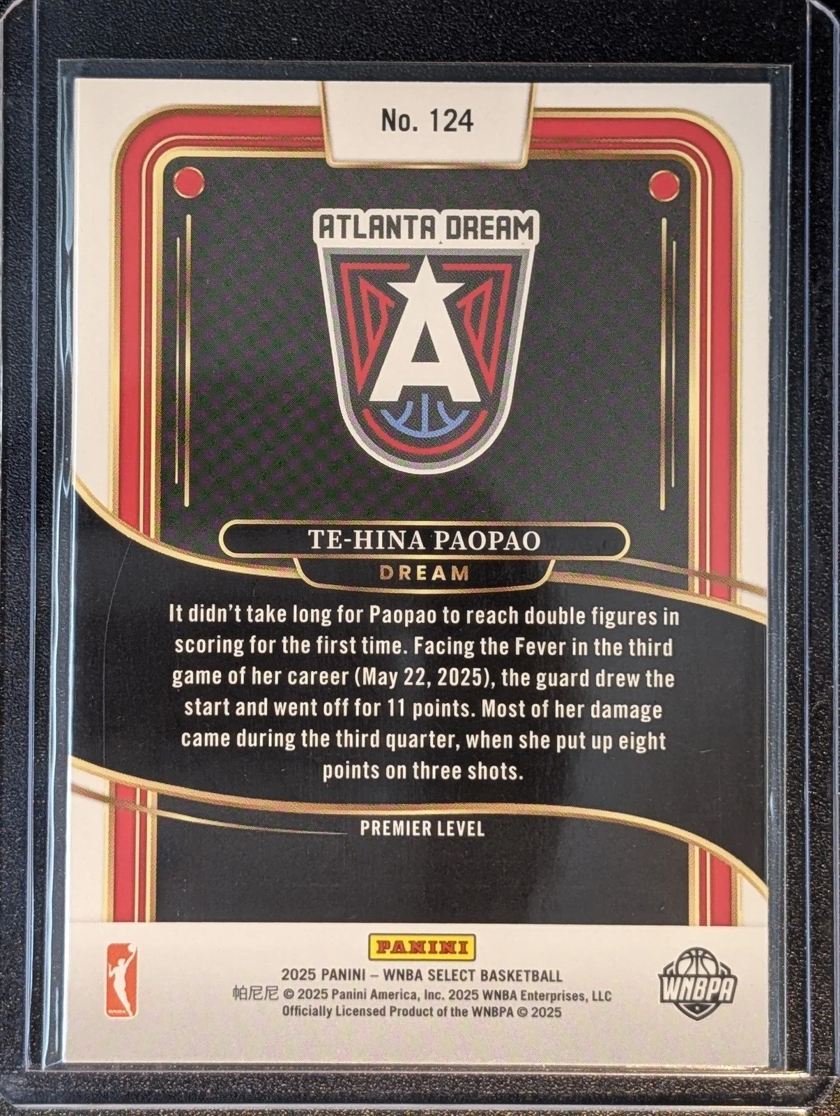 Back of 2025 Panini Select WNBA #124 Te-Hina Paopao RC