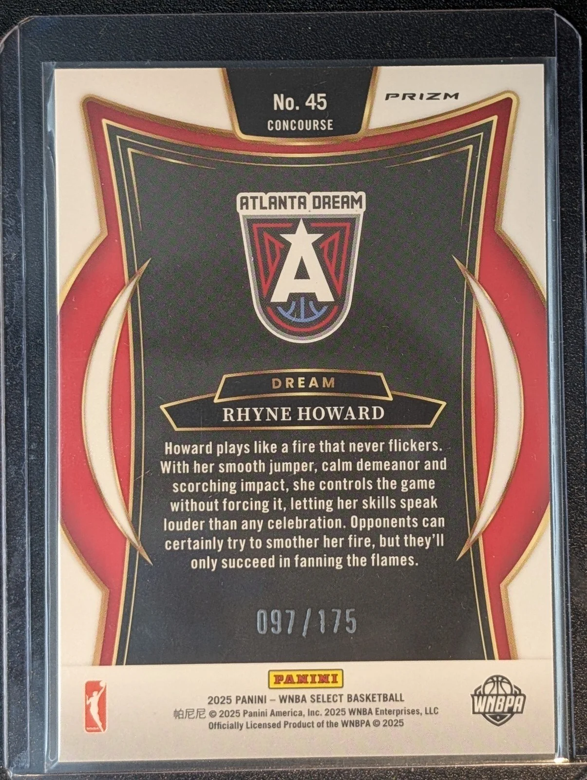 Back of 2025 Panini Select WNBA #45 Rhyne Howard Pink Camo /175