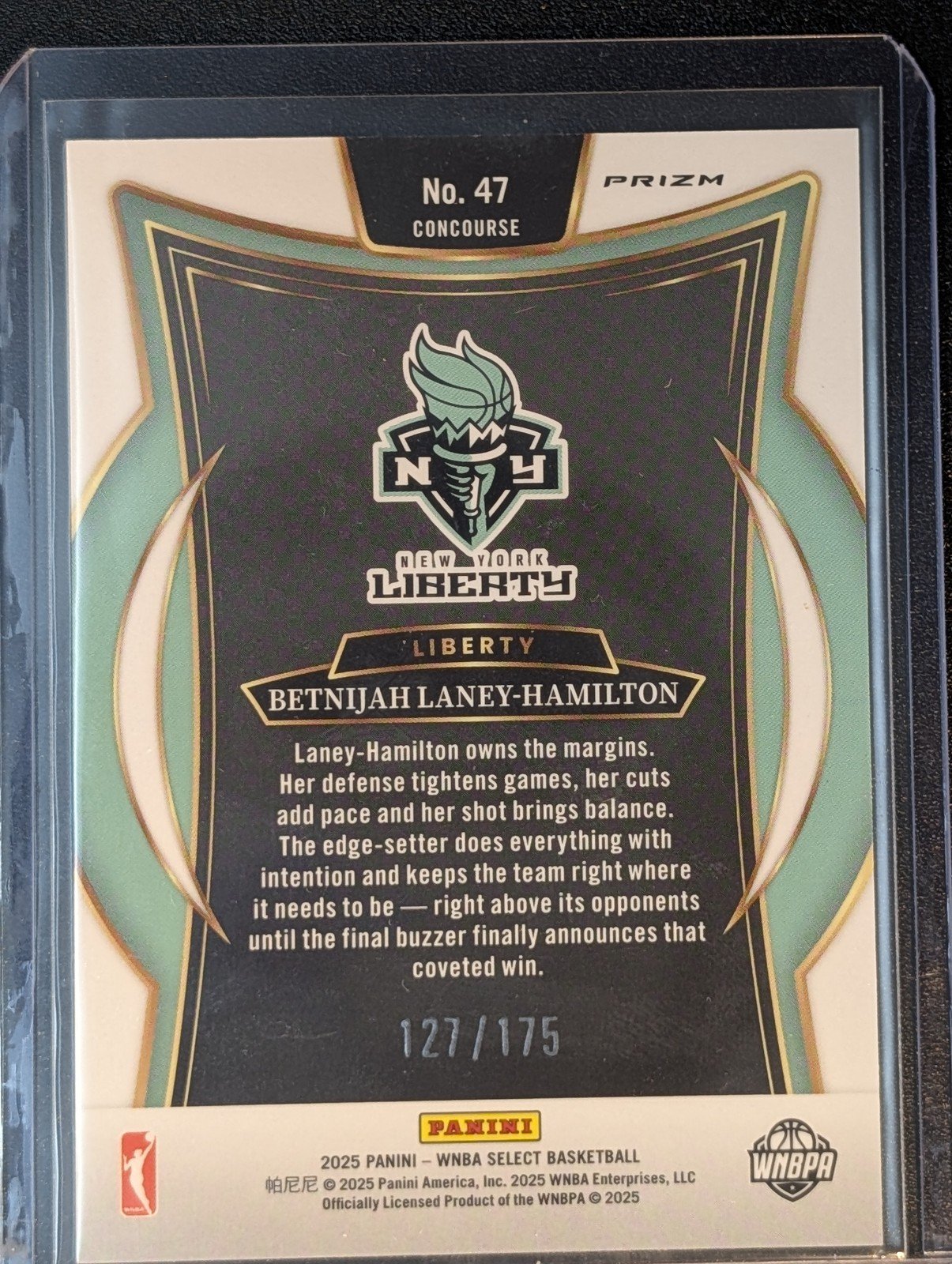 Back of 2025 Panini Select WNBA #47 Betnijah Laney-Hamilton Pink Camo /175