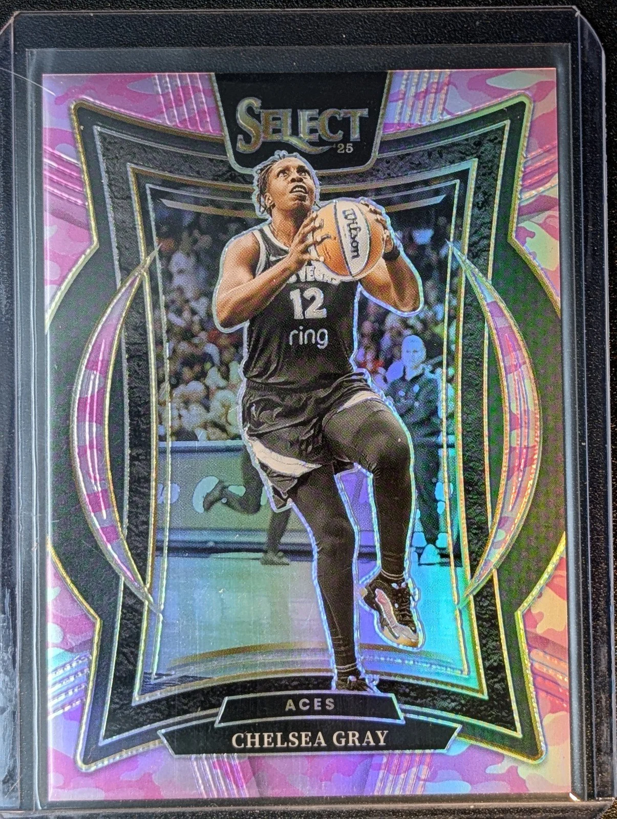 Front of 2025 Panini Select WNBA #8 Chelsea Gray Pink Camo /175