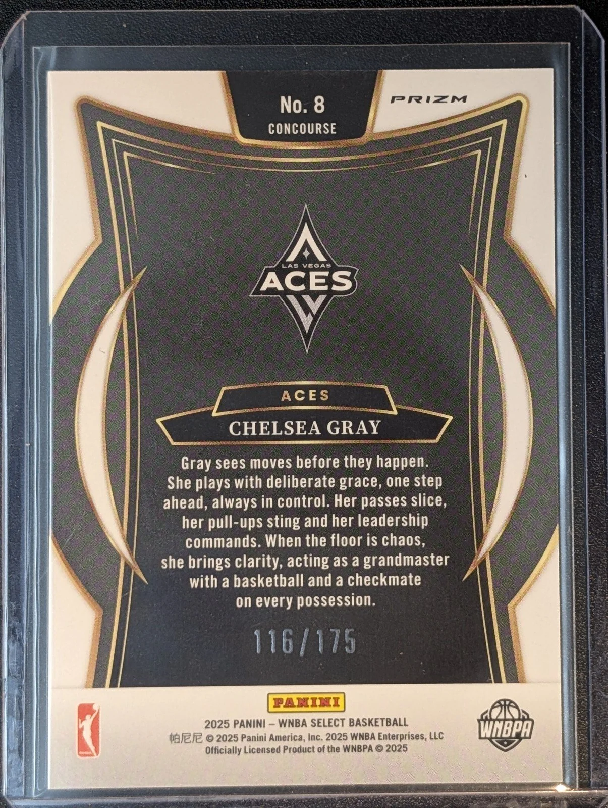 Back of 2025 Panini Select WNBA #8 Chelsea Gray Pink Camo /175