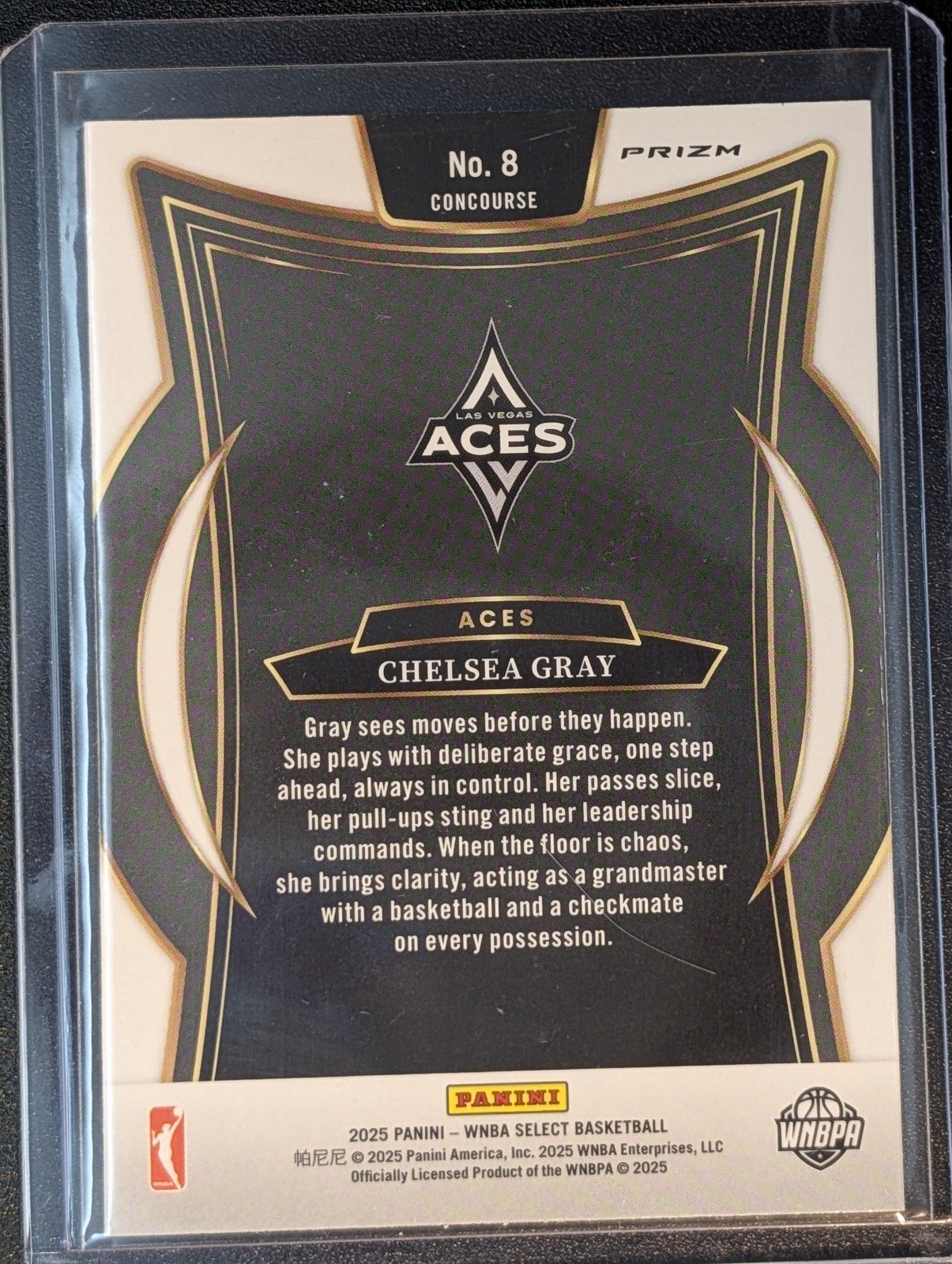 Back of 2025 Panini Select WNBA #8 Chelsea Gray Silver Prizms