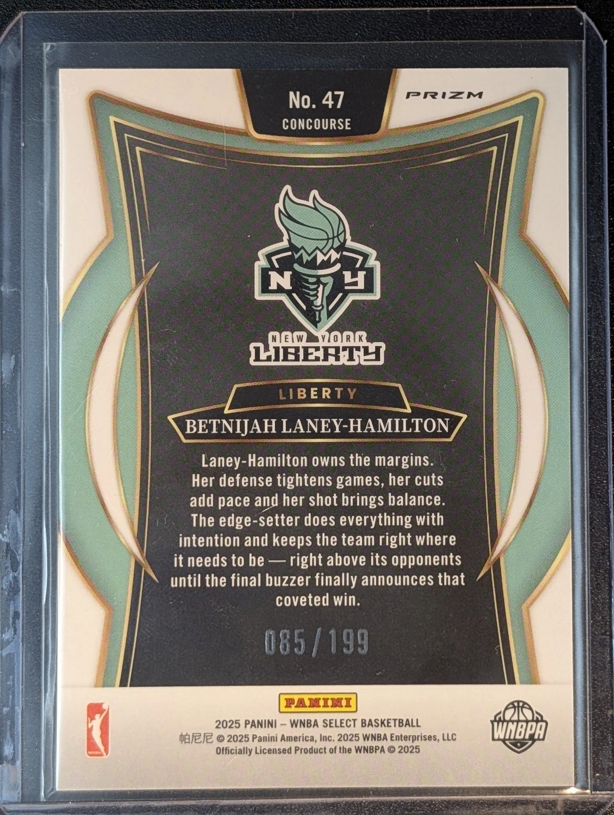 Back of 2025 Panini Select WNBA #47 Betnijah Laney-Hamilton Blue Scope /199