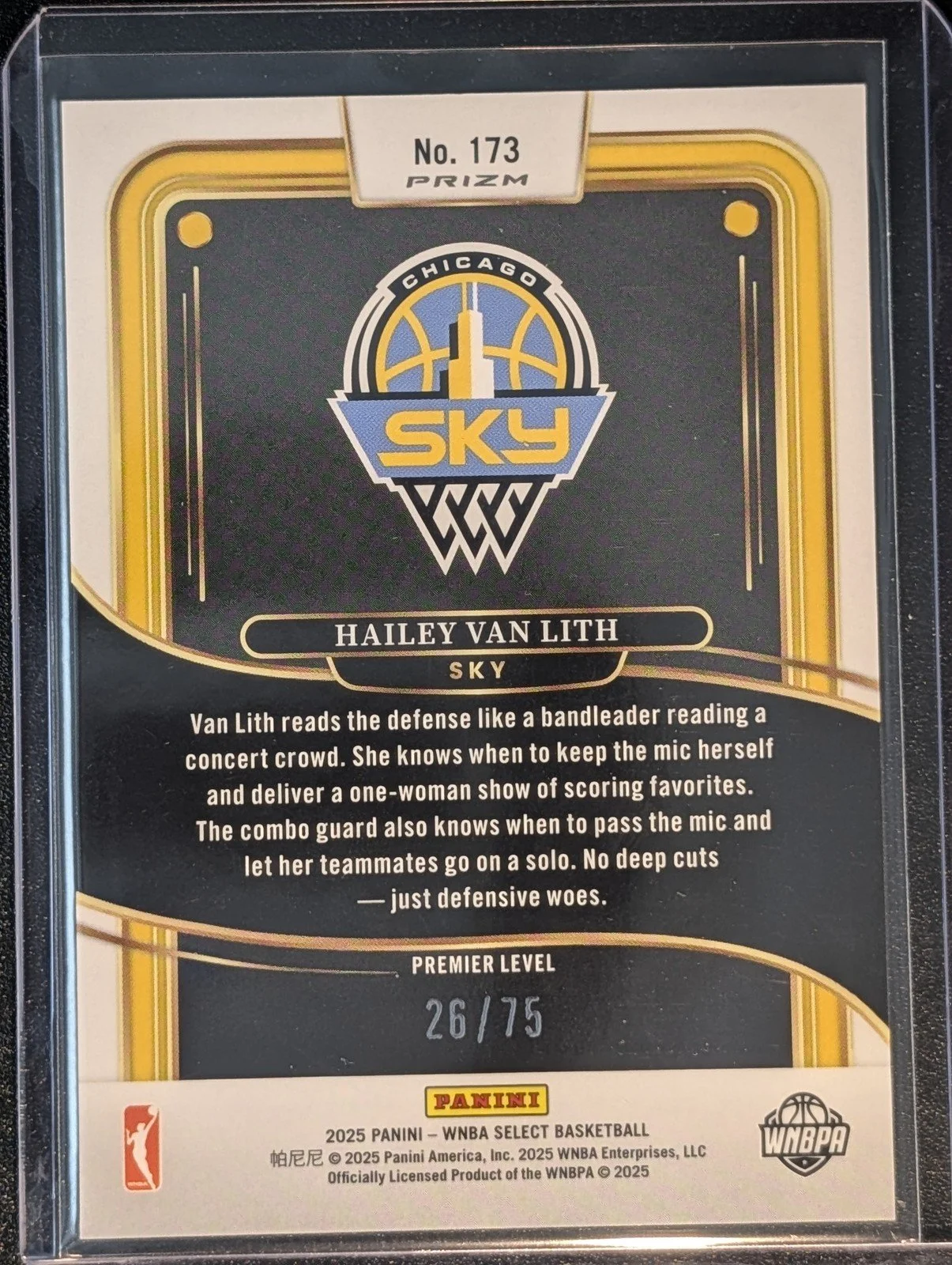Back of 2025 Panini Select WNBA #173 Hailey Van Lith Green Prizm /75