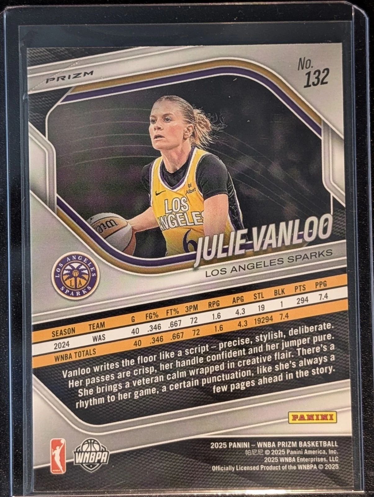 Back of 2025 Panini Prizm WNBA #132 Julie Vanloo White Seismic Prizms