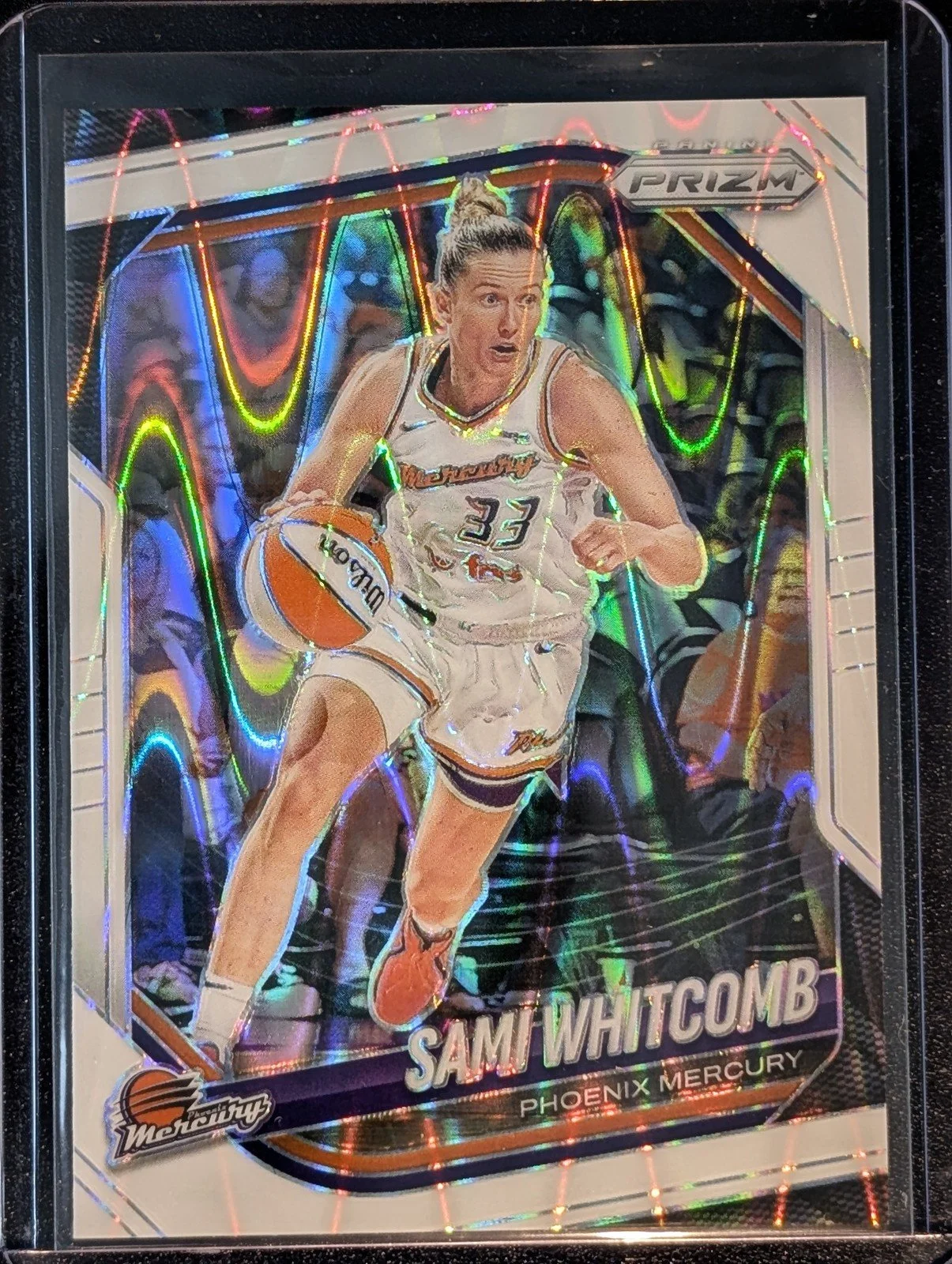 Front of 2025 Panini Prizm WNBA #108 Sami Whitcomb White Seismic Prizms
