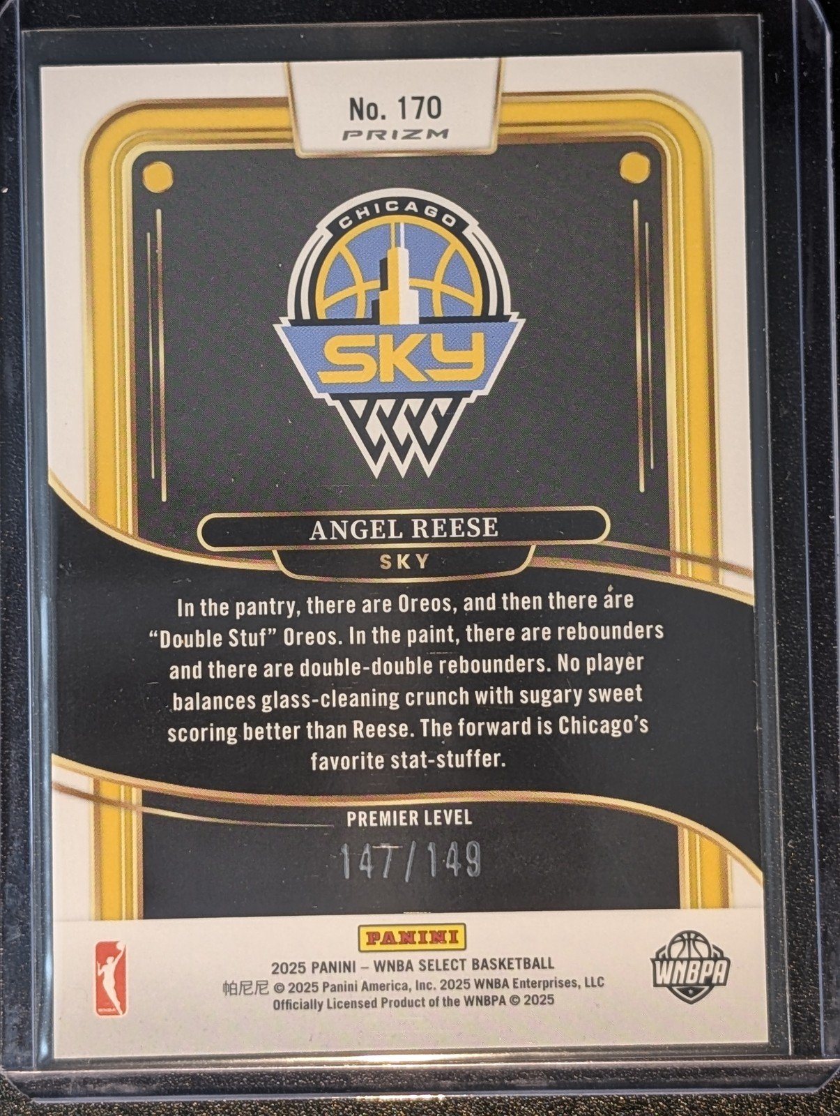 Back of 2025 Panini Select WNBA #170 Angel Reese Purple Prizms /149