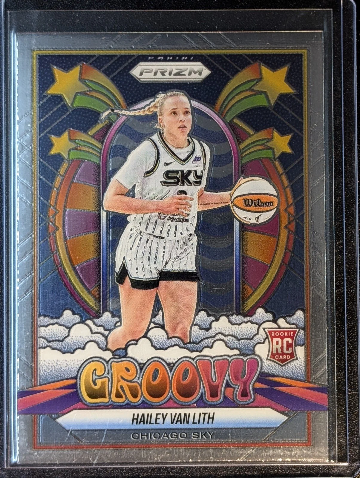 Front of 2025 Panini Prizm WNBA #14 Hailey Van Lith Groovy RC