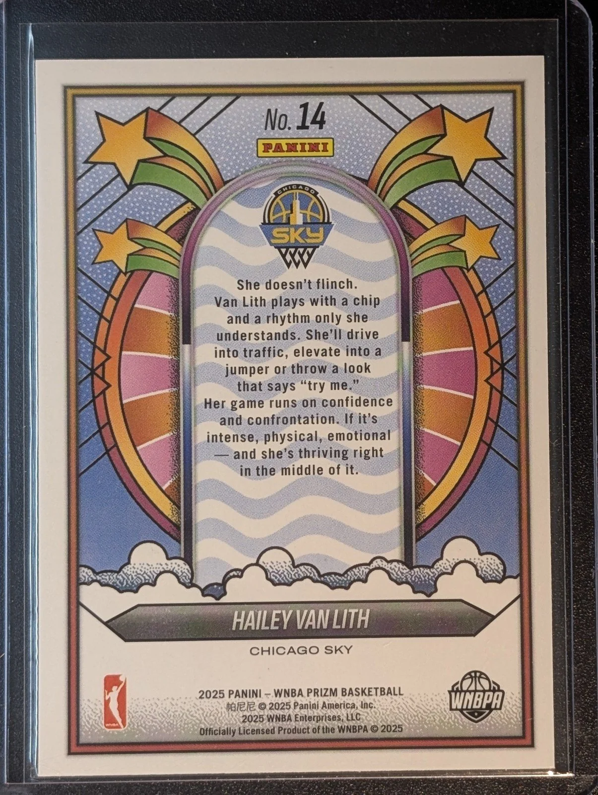 Back of 2025 Panini Prizm WNBA #14 Hailey Van Lith Groovy RC