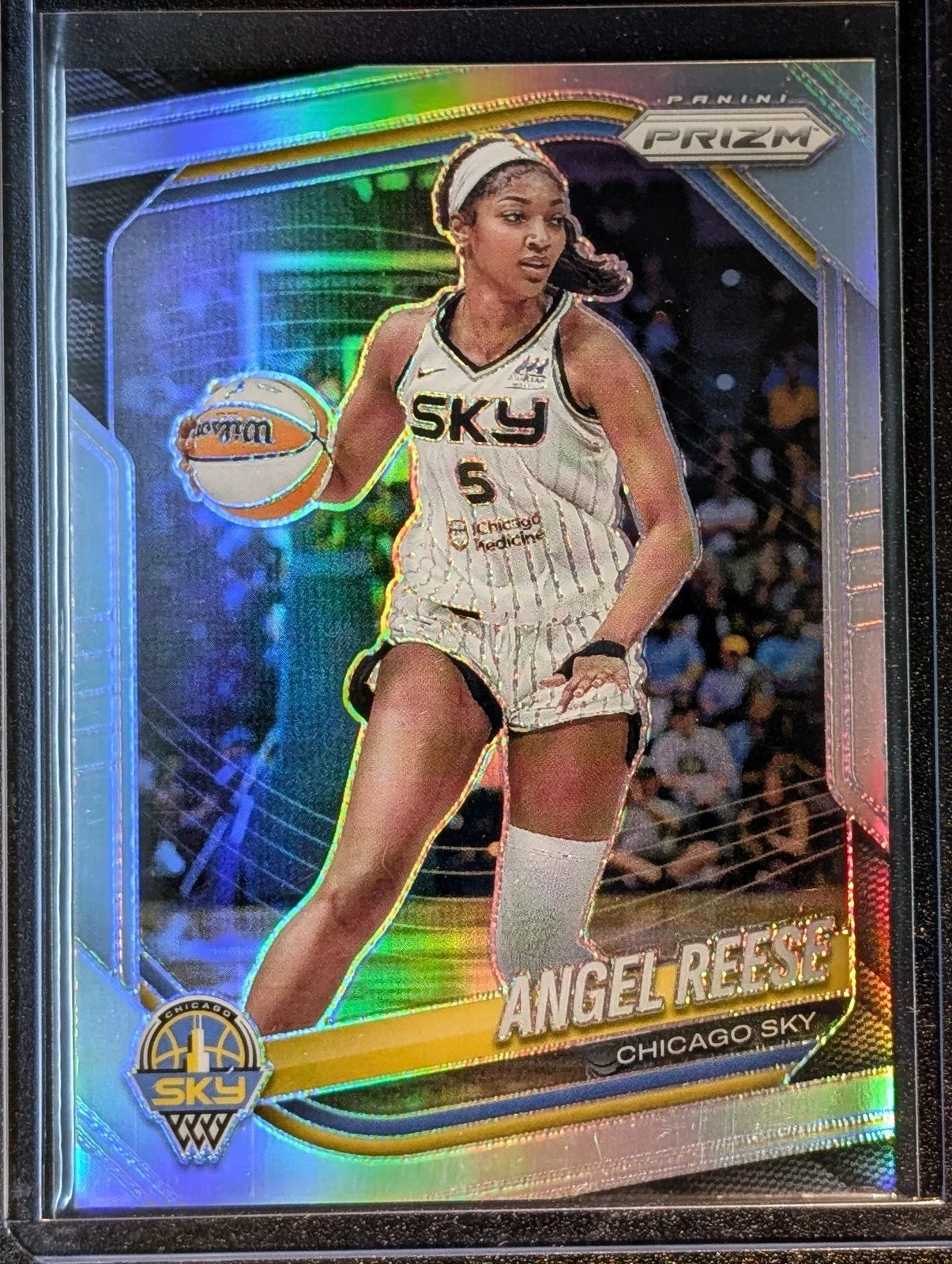 Front of 2025 Panini Prizm WNBA #92 Angel Reese Silver Prizms