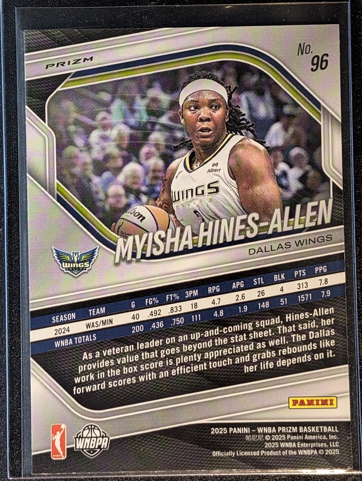 Back of 2025 Panini Prizm WNBA #96 Myisha Hines-Allen White Seismic Prizms