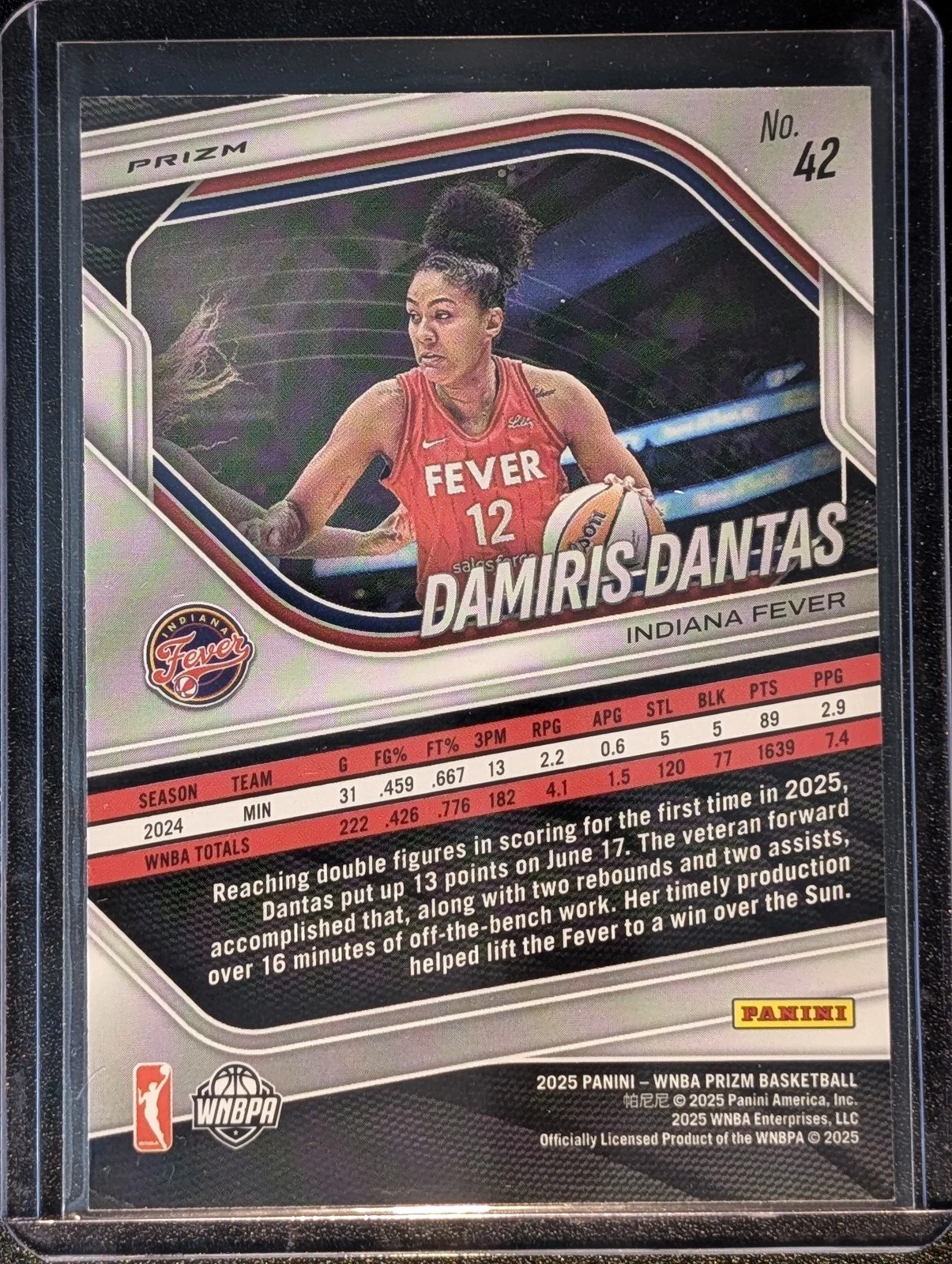 Back of 2025 Panini Prizm WNBA #42 Damiris Dantas Silver Prizms
