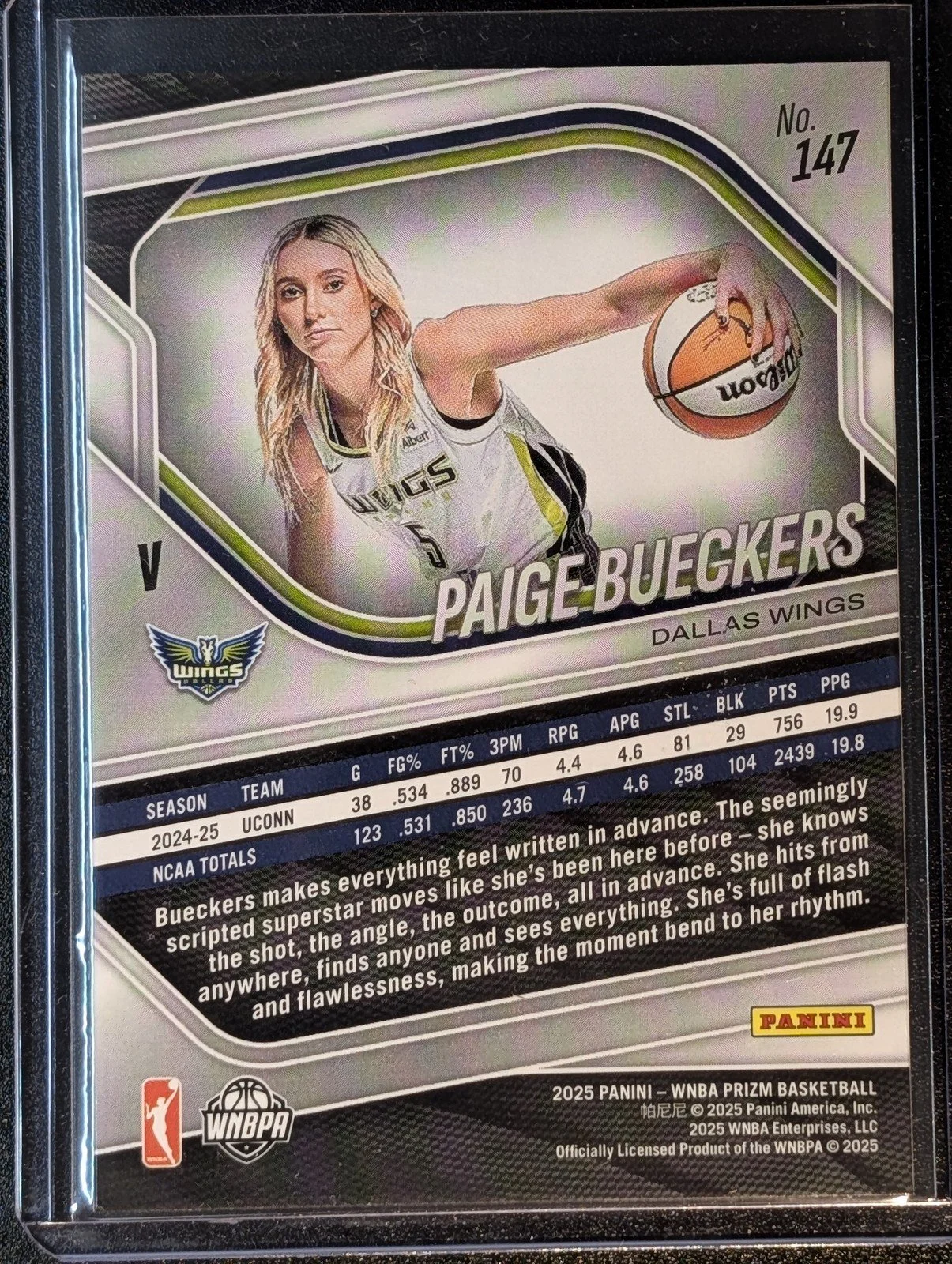 Back of 2025 Panini Prizm WNBA #147 Paige Bueckers