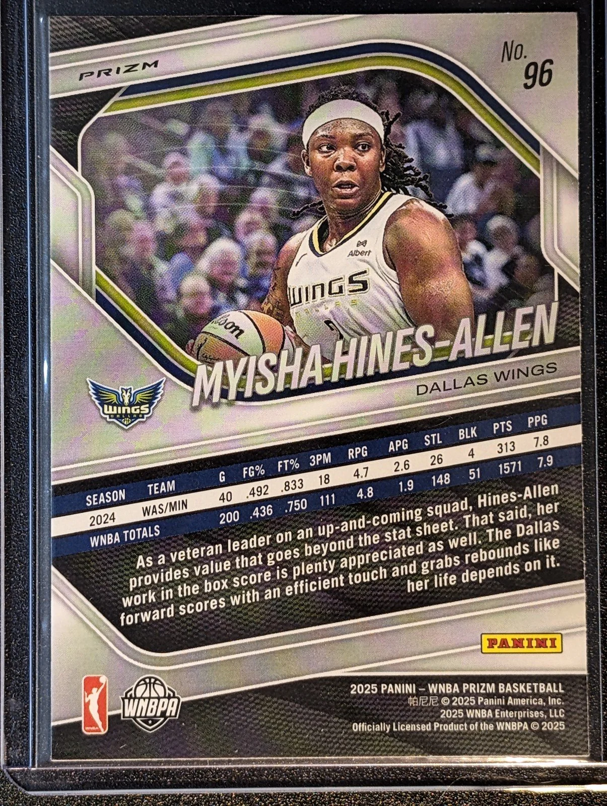 Back of 2025 Panini Select WNBA #96 Myisha Hines-Allen Green Prizms