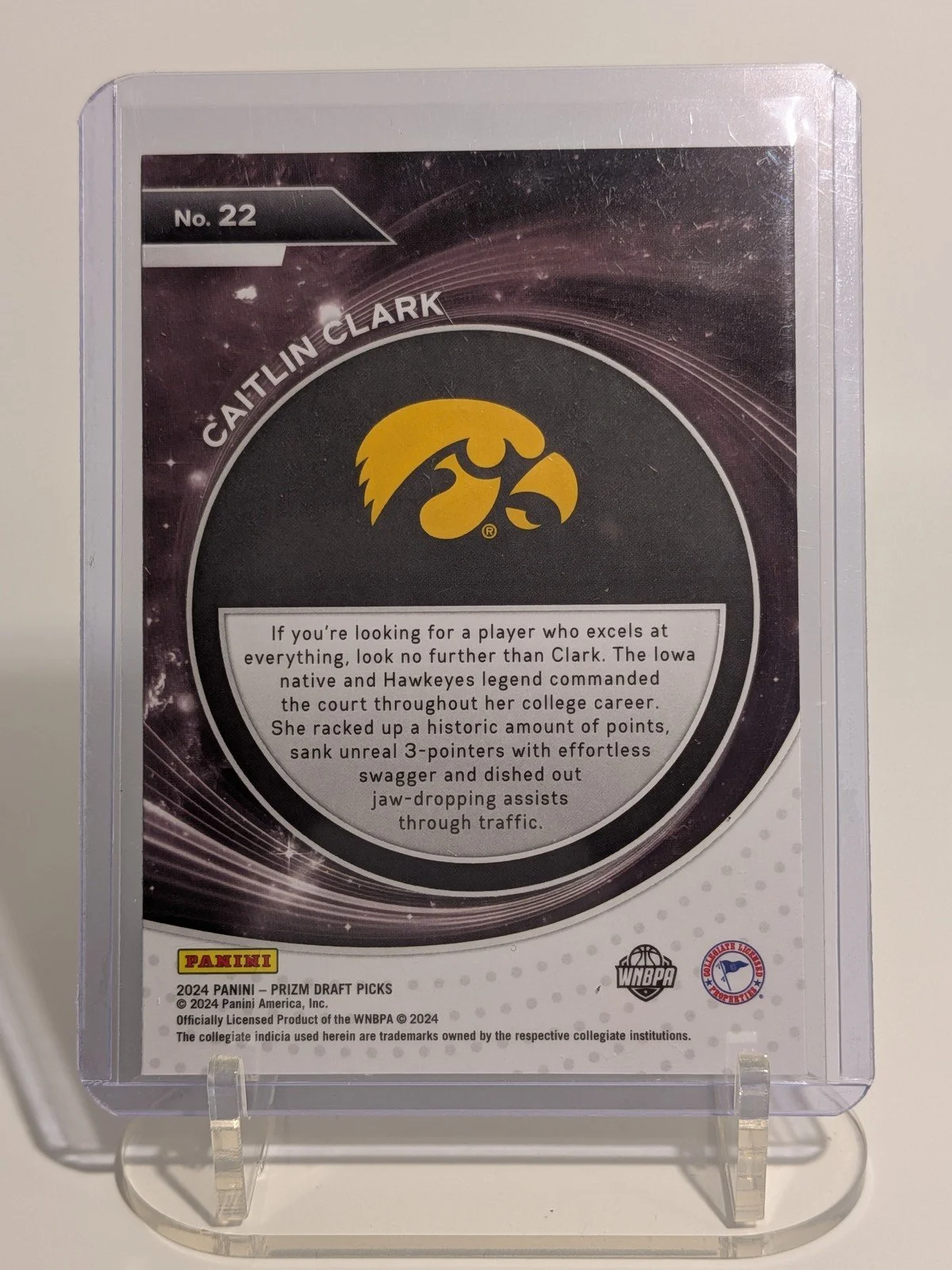 Back of 2024 Panini Prizm Draft Picks #22 Caitlin Clark Student Orientation