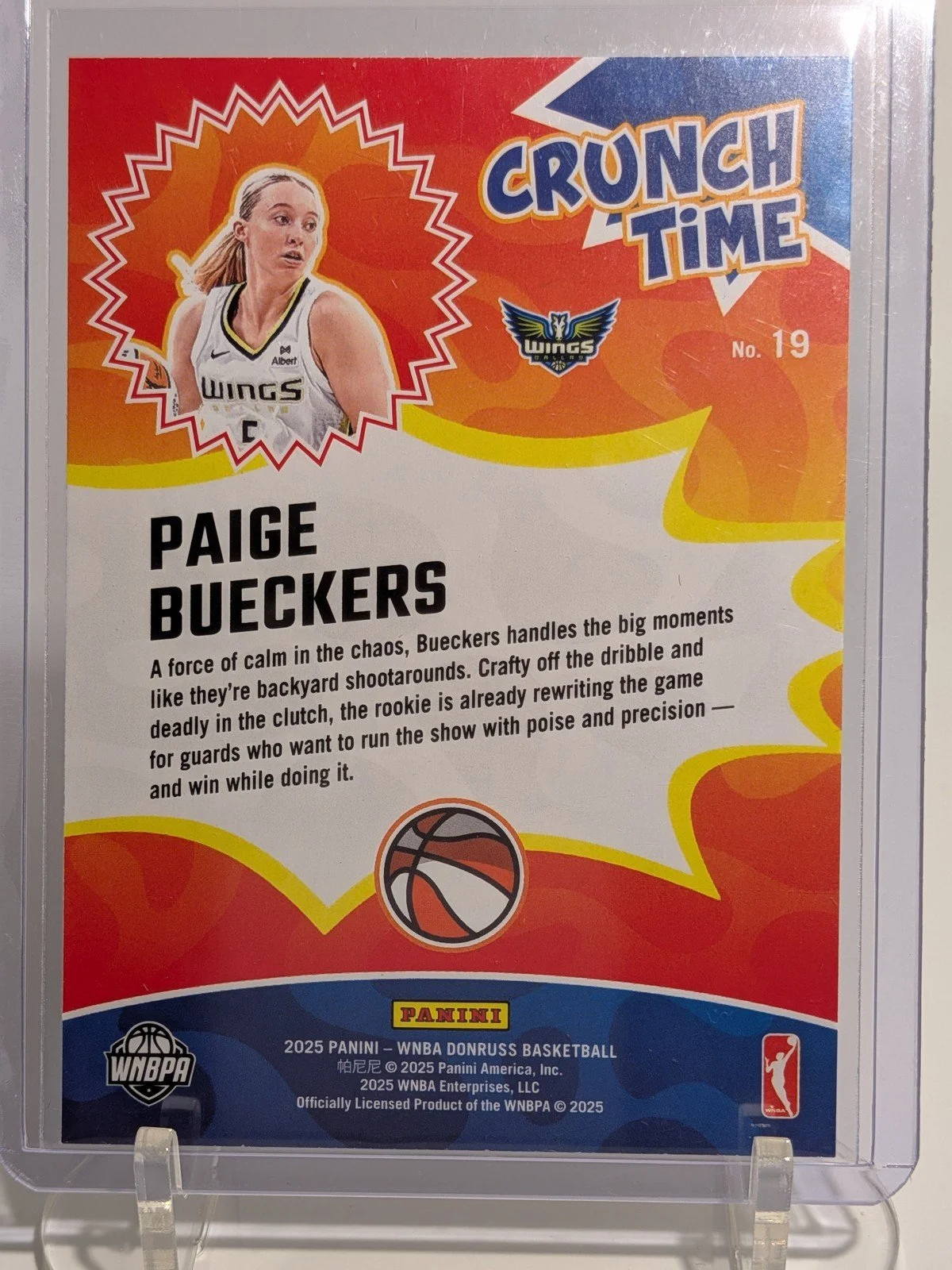 Back of 2025 Donruss WNBA #19 Paige Bueckers Crunch Time