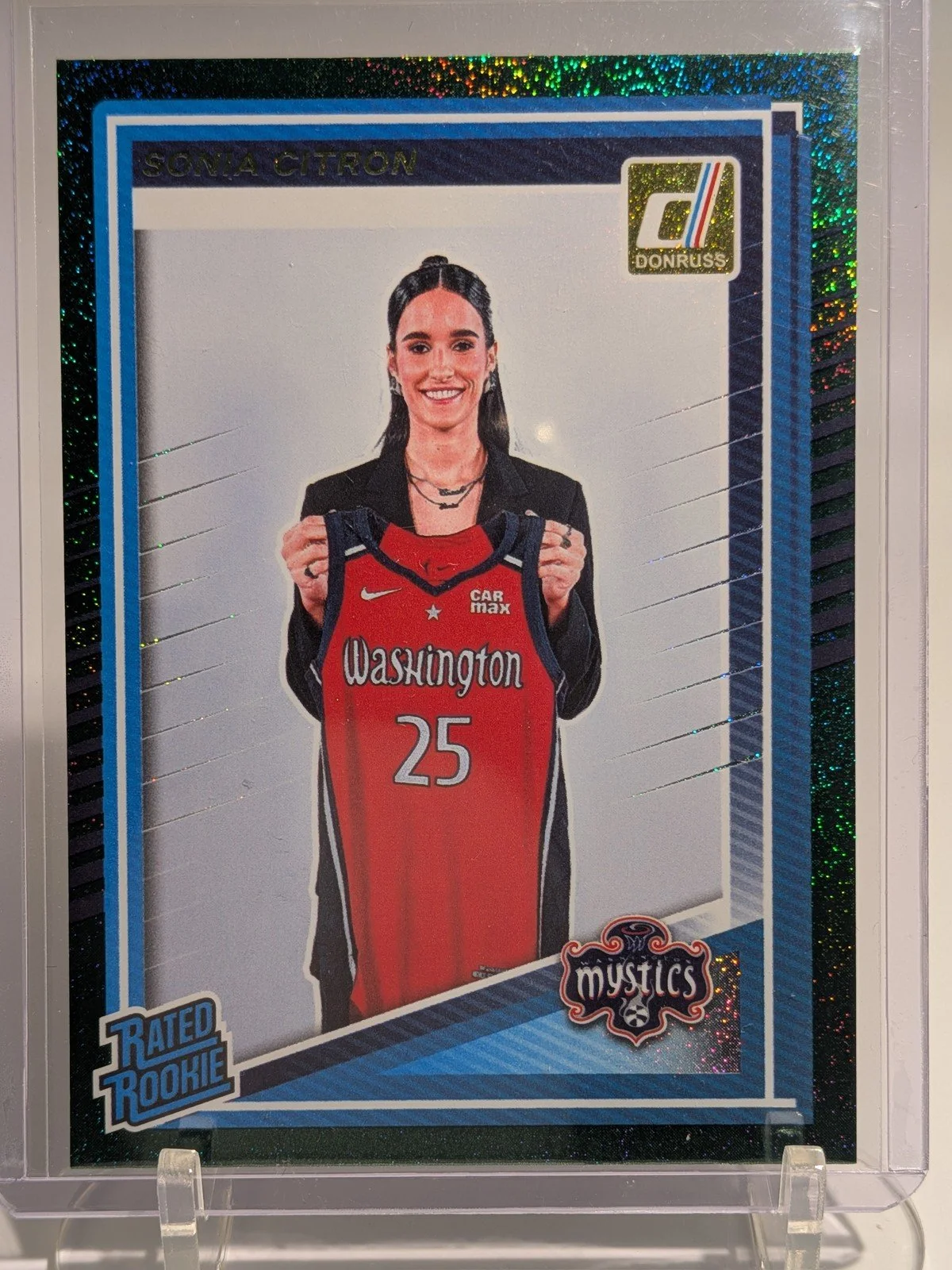 Front of 2025 Donruss WNBA #87 Sonia Citron Green Shimmer RATED ROOKIE